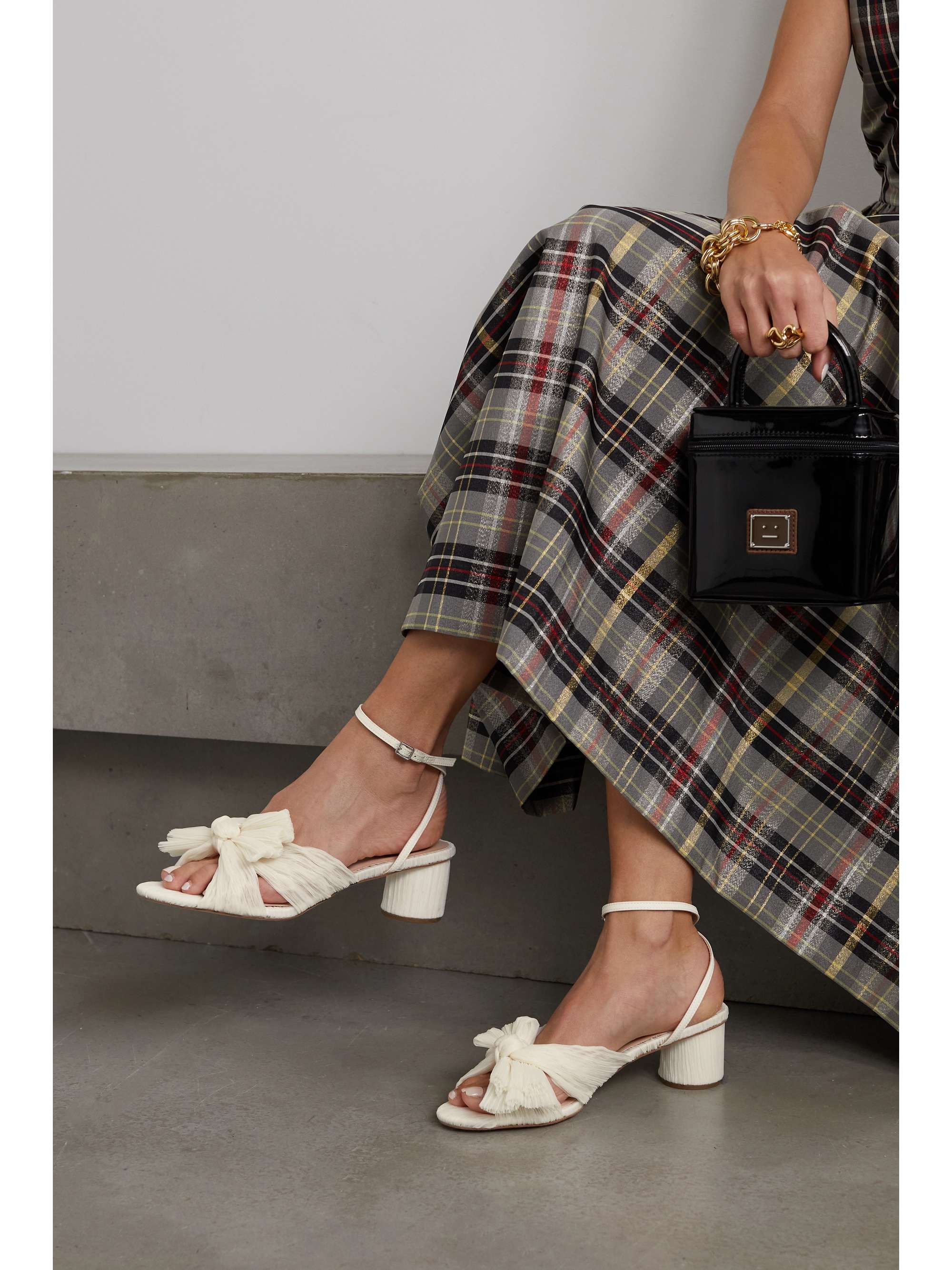 LOEFFLER RANDALL Dahlia faux leather-trimmed plissé-organza sandals