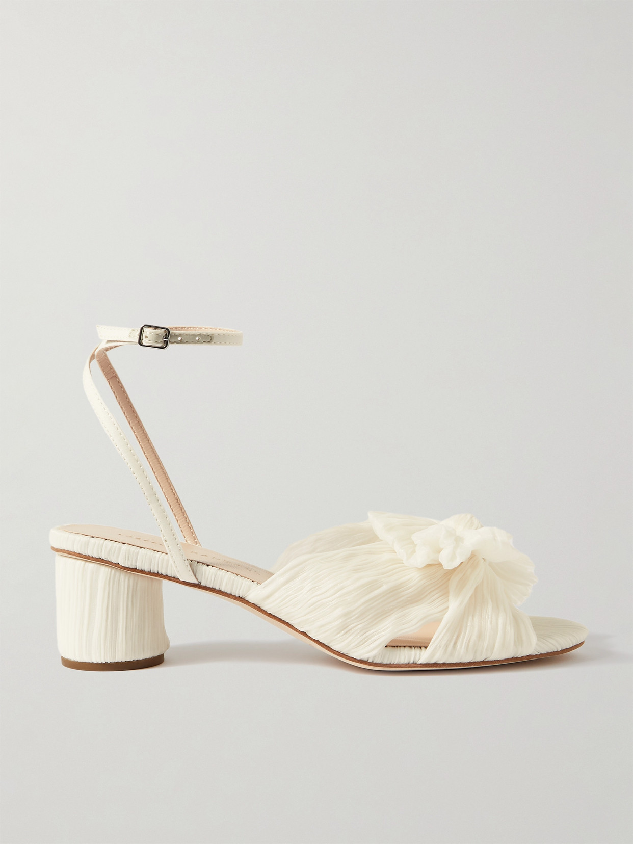 Shop Loeffler Randall Dahlia Faux Leather-trimmed Plissé-organza Sandals In White