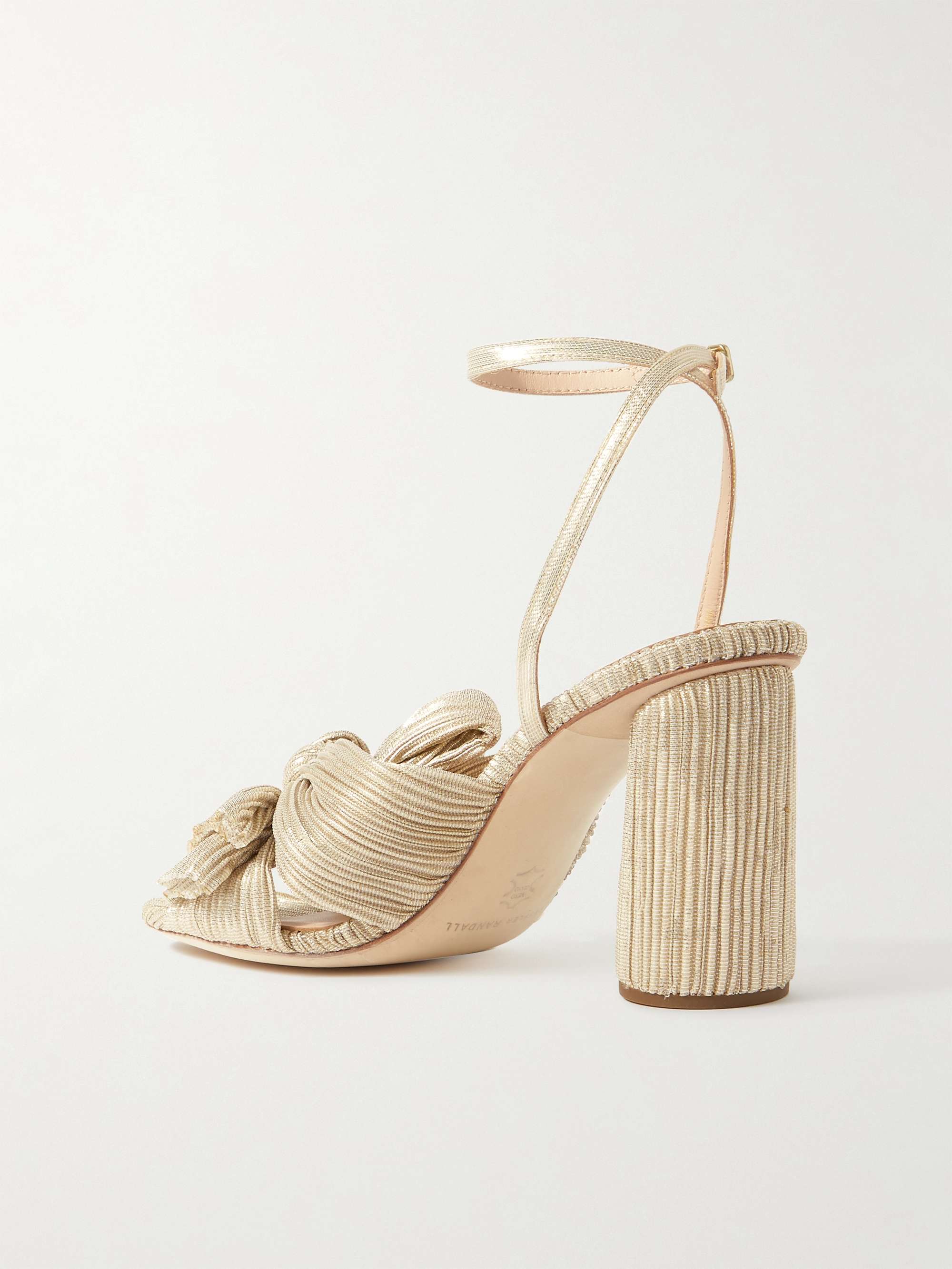 LOEFFLER RANDALL Camellia bow-embellished metallic lamé sandals