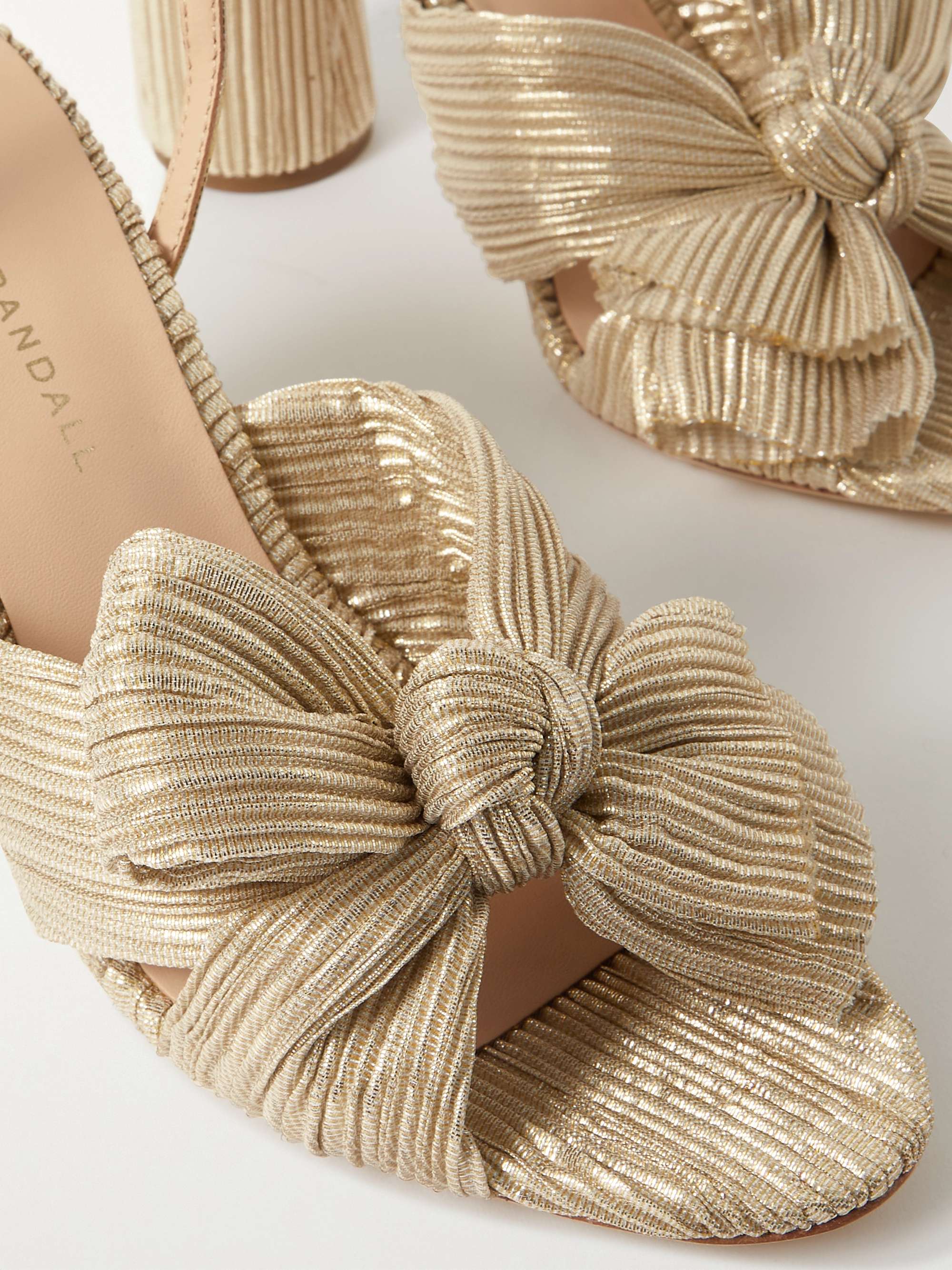 LOEFFLER RANDALL Camellia bow-embellished metallic lamé sandals
