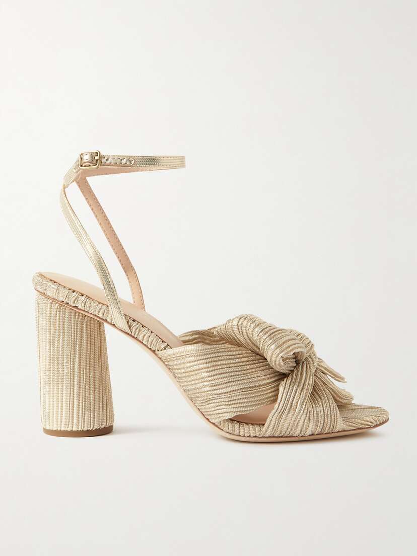 Loeffler Randall Camellia Bow-embellished Metallic Lamé Sandals