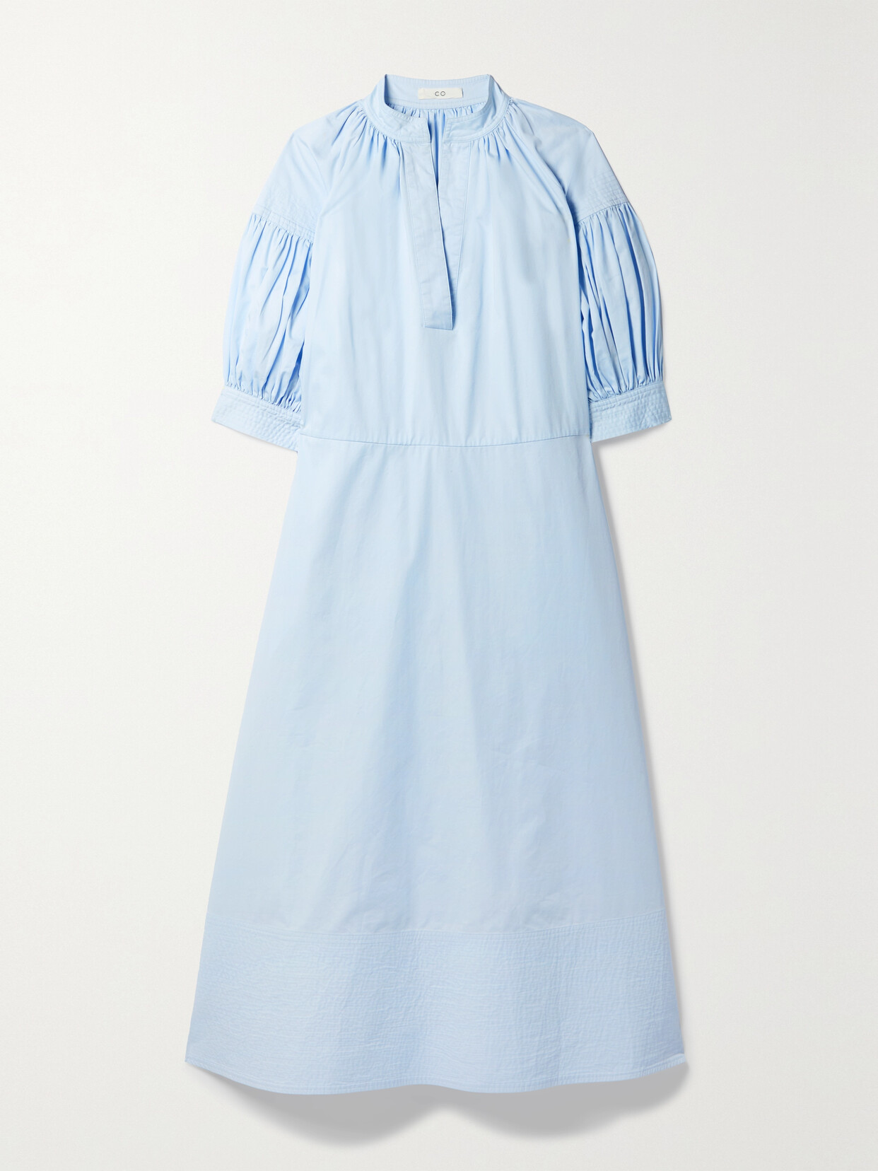 Co - Shirred Cotton-poplin Midi Dress - Blue