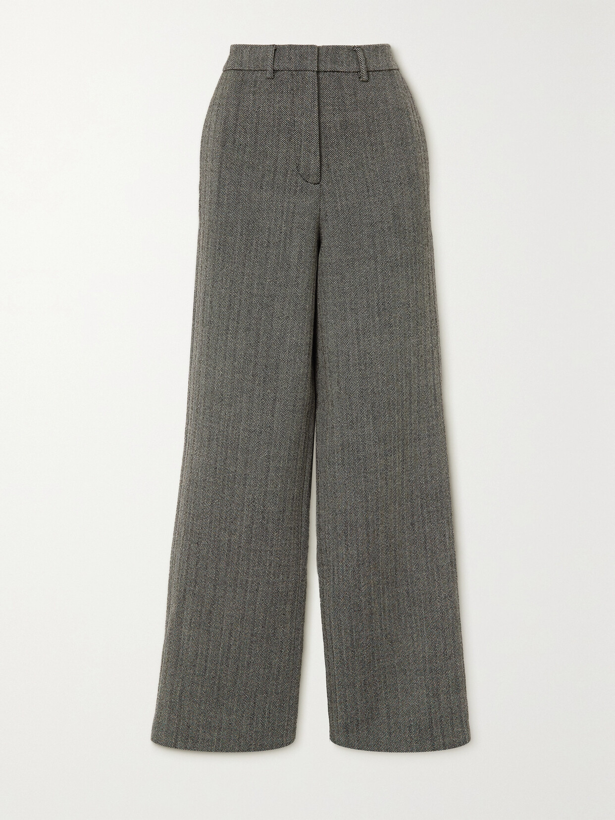 Co - Herringbone Wool Wide-leg Pants - Black