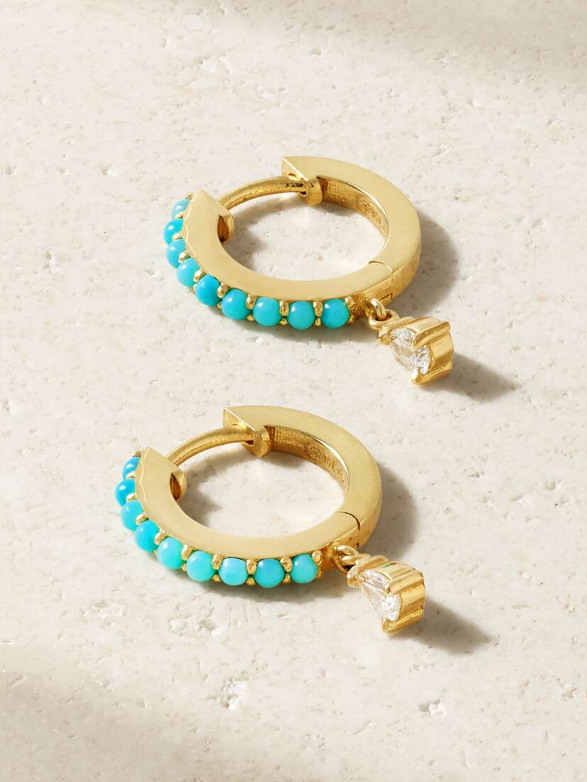 Jennifer Meyer Small 18-karat Gold, Turquoise And Diamond Hoop Earrings