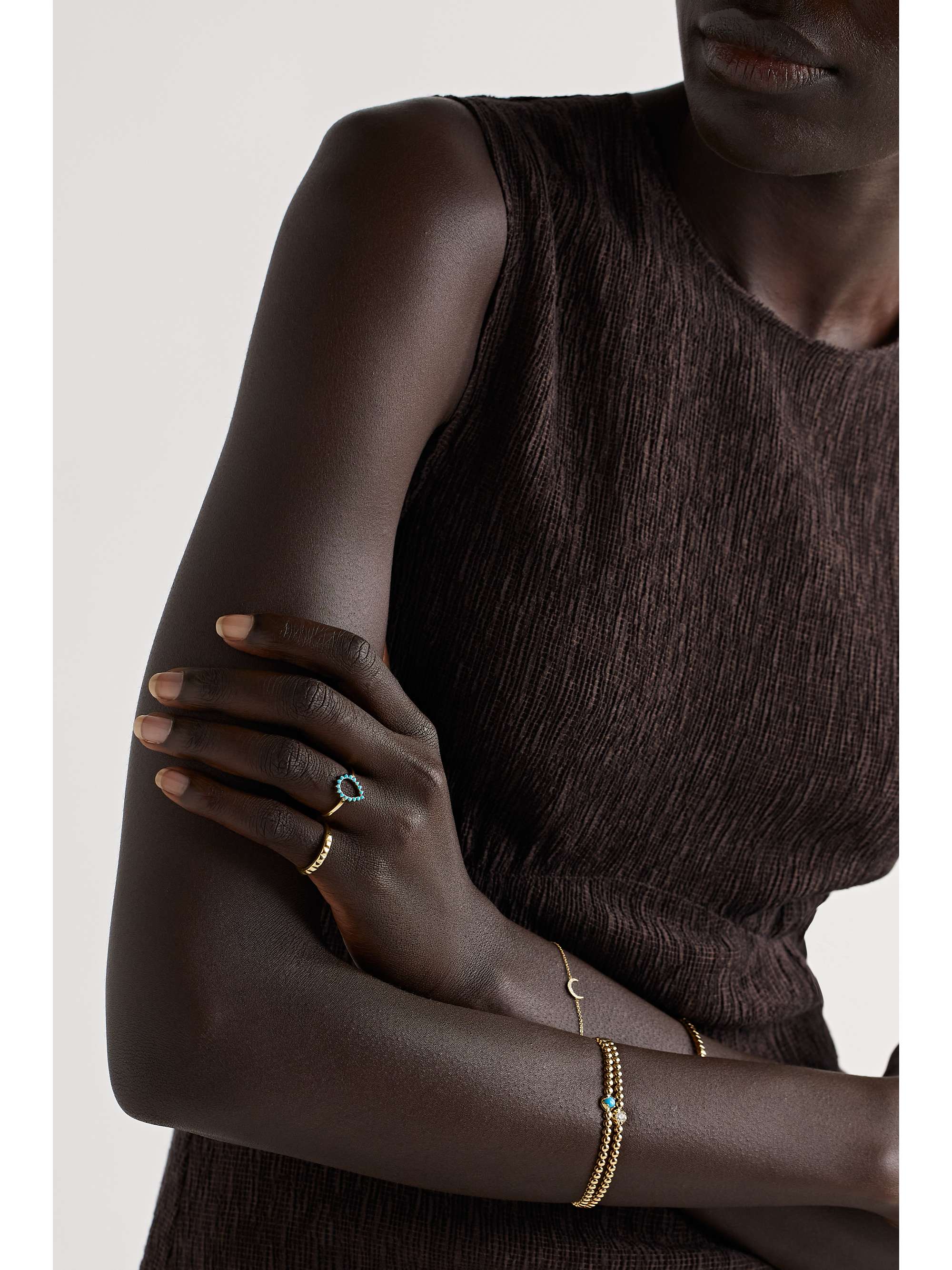 JENNIFER MEYER Open Teardrop 18-karat gold turquoise ring