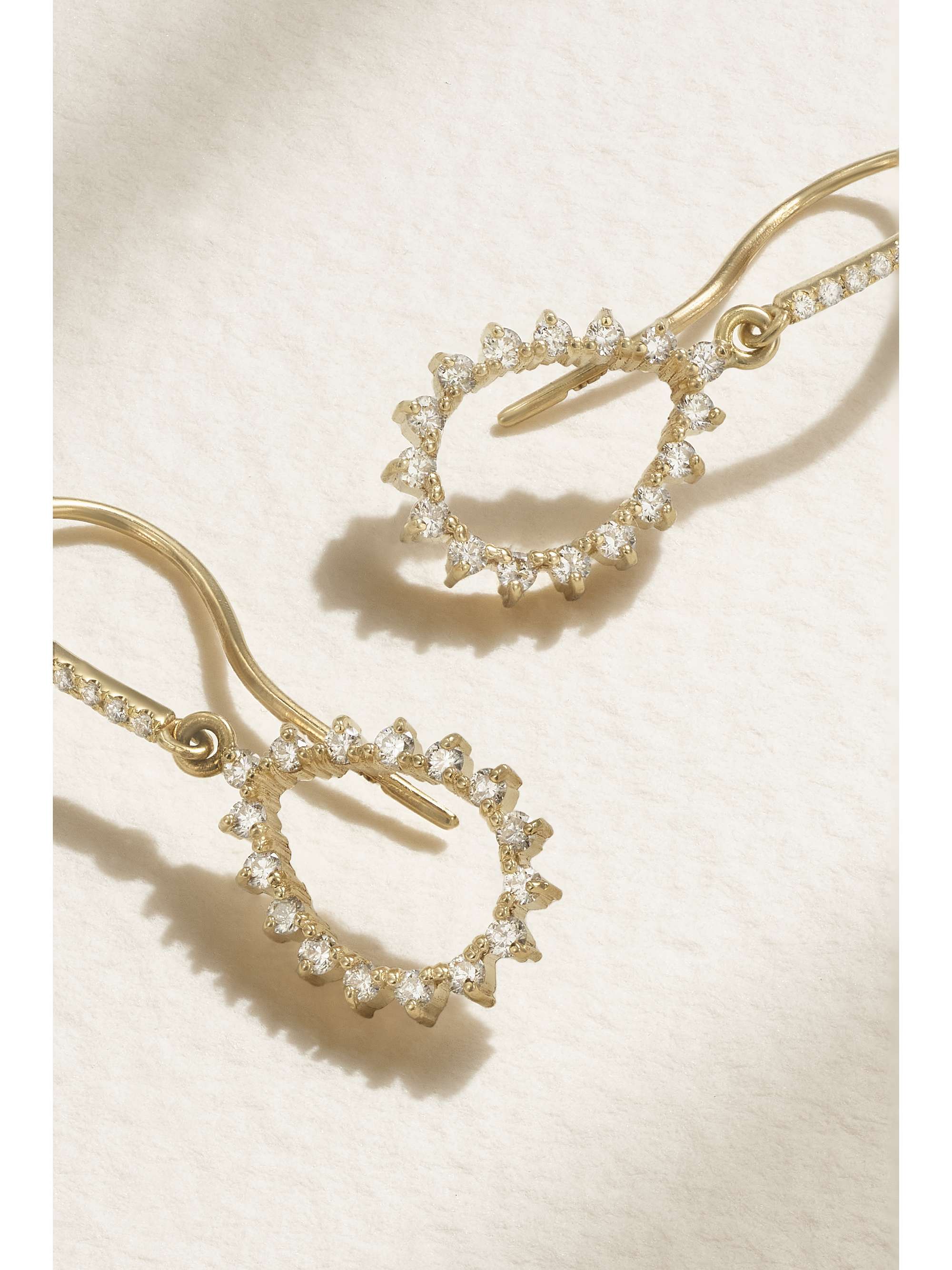 JENNIFER MEYER Mini Open Teardrop 18-karat gold, turquoise and diamond earrings