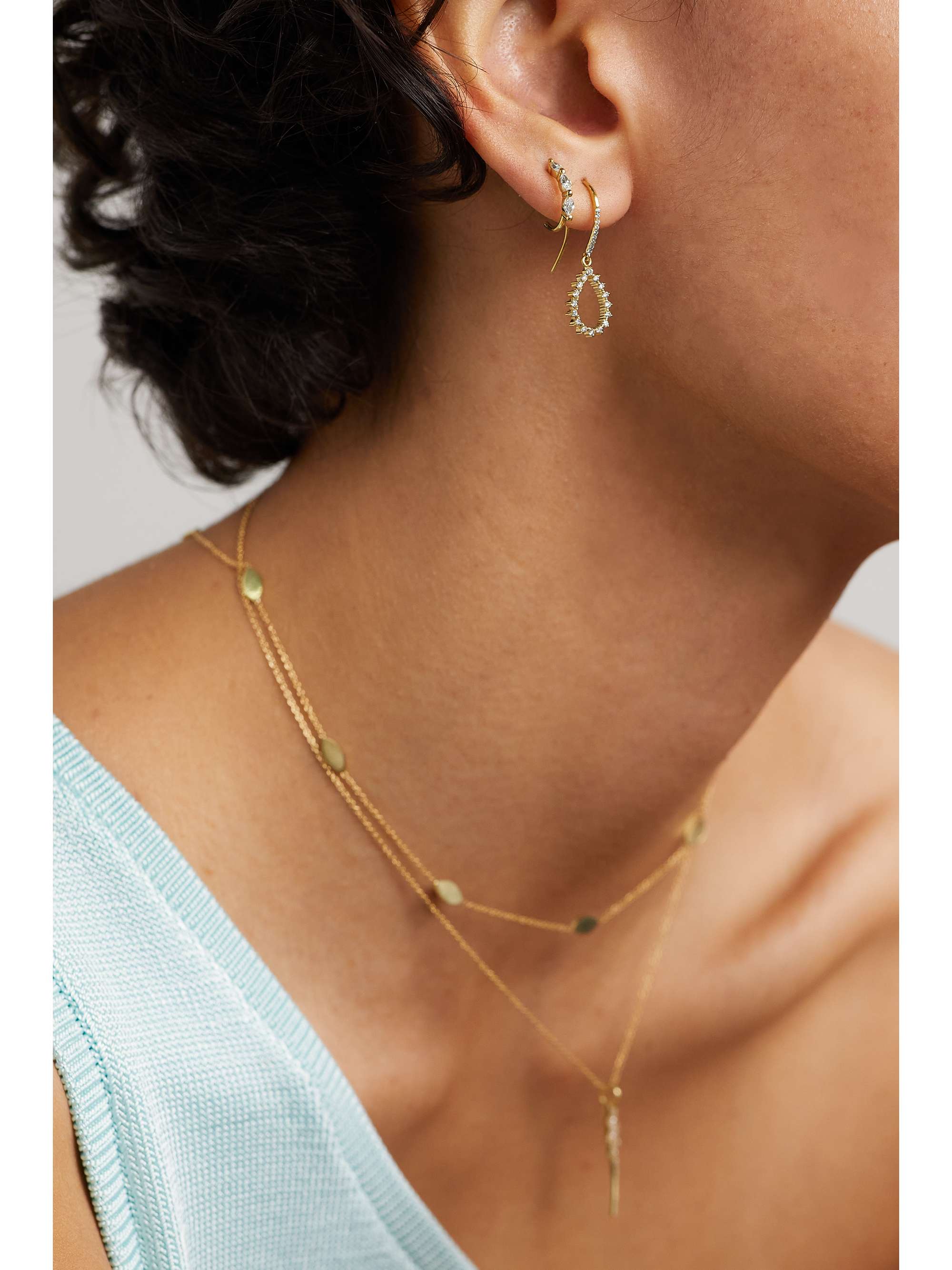 JENNIFER MEYER Mini Open Teardrop 18-karat gold, turquoise and diamond earrings
