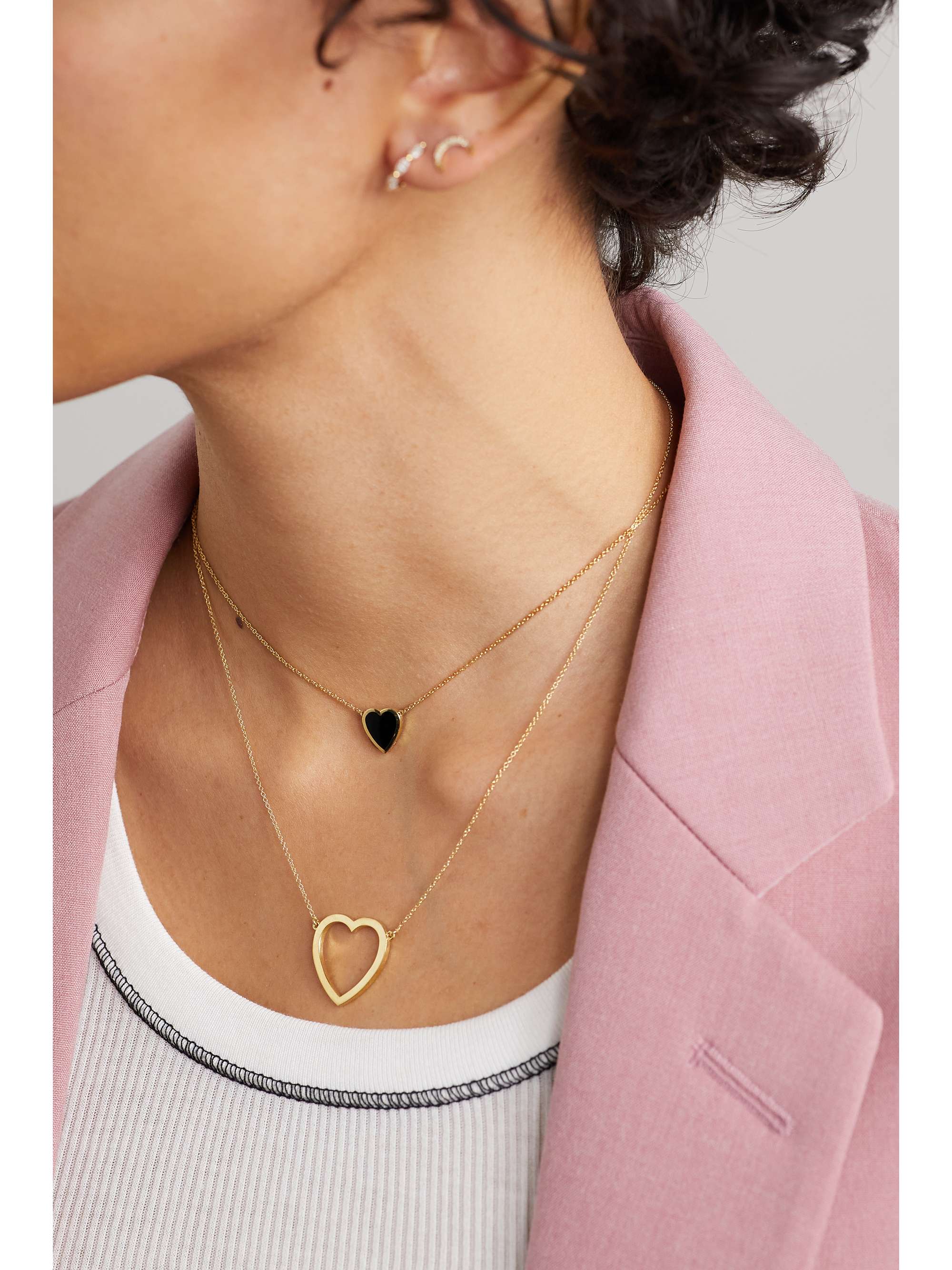 JENNIFER MEYER Mini Heart 18-karat gold onyx necklace