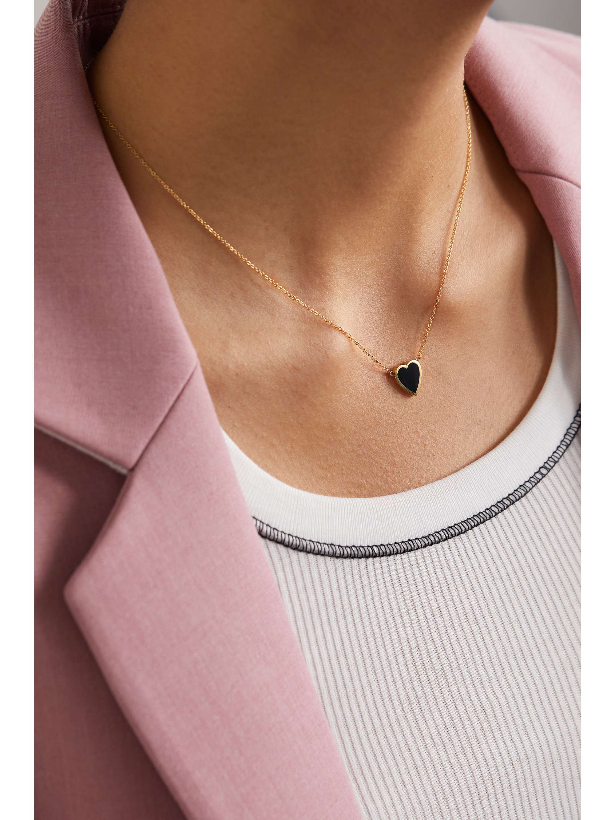 JENNIFER MEYER Mini Heart 18-karat gold onyx necklace