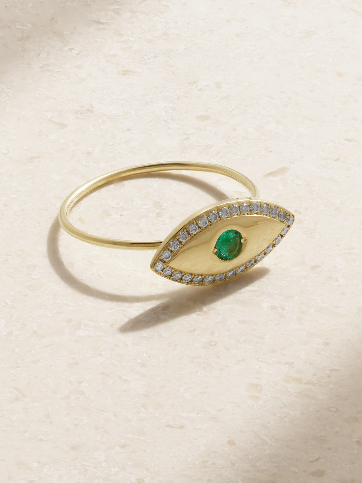 Shop Jennifer Meyer Medium Evil Eye 18-karat Gold, Diamond And Emerald Ring