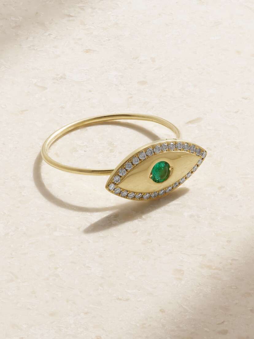 Jennifer Meyer Medium Evil Eye 18-karat Gold, Diamond And Emerald Ring
