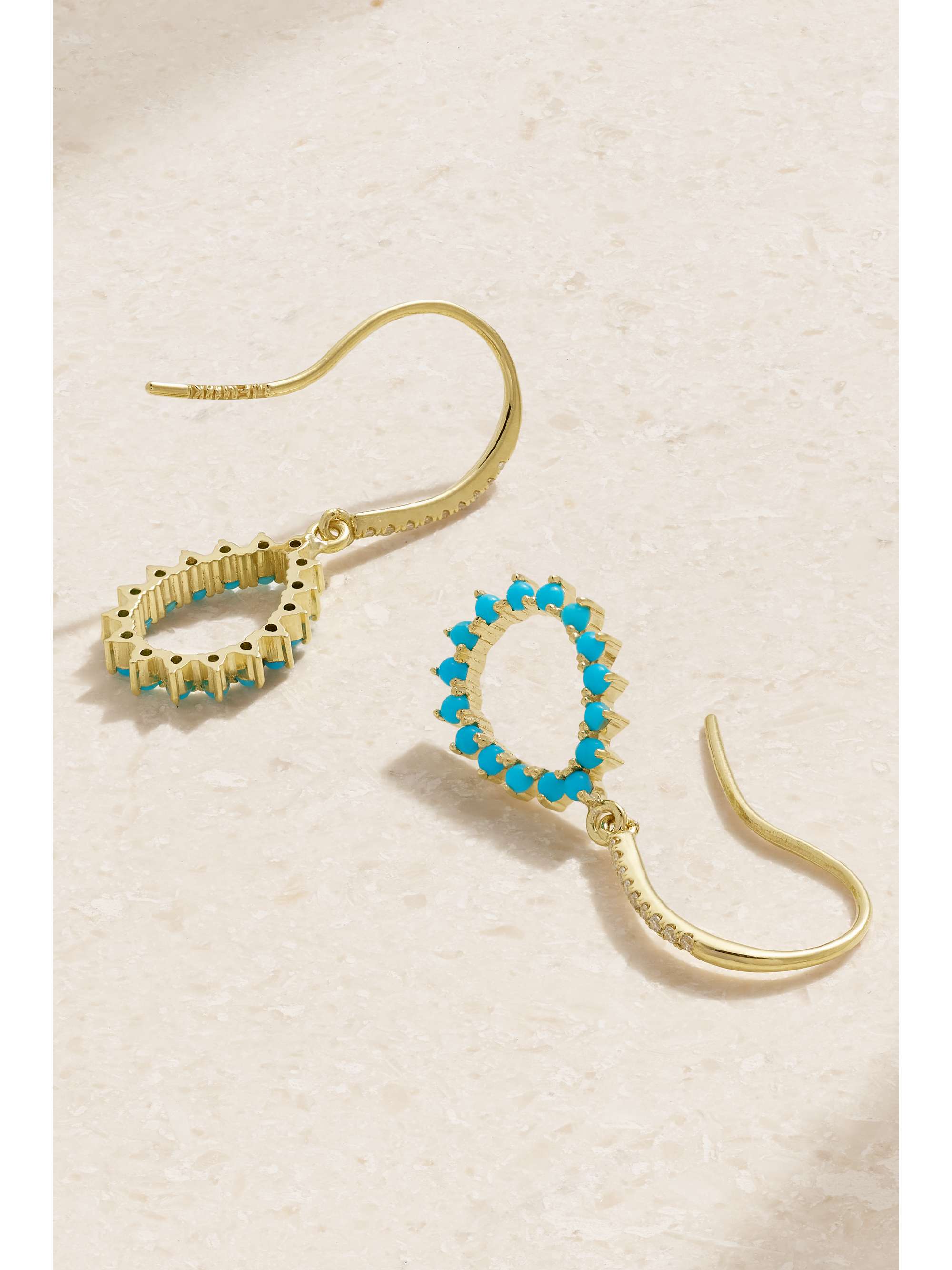 JENNIFER MEYER Mini Open Teardrop 18-karat gold, turquoise and diamond earrings