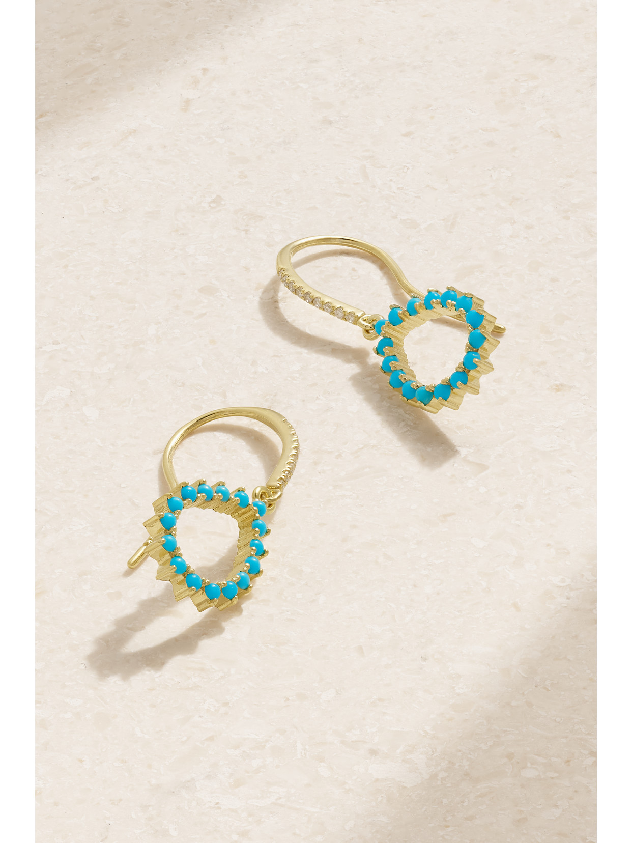 Jennifer Meyer - Mini Open Teardrop 18-karat Gold, Turquoise And Diamond Earrings - Blue