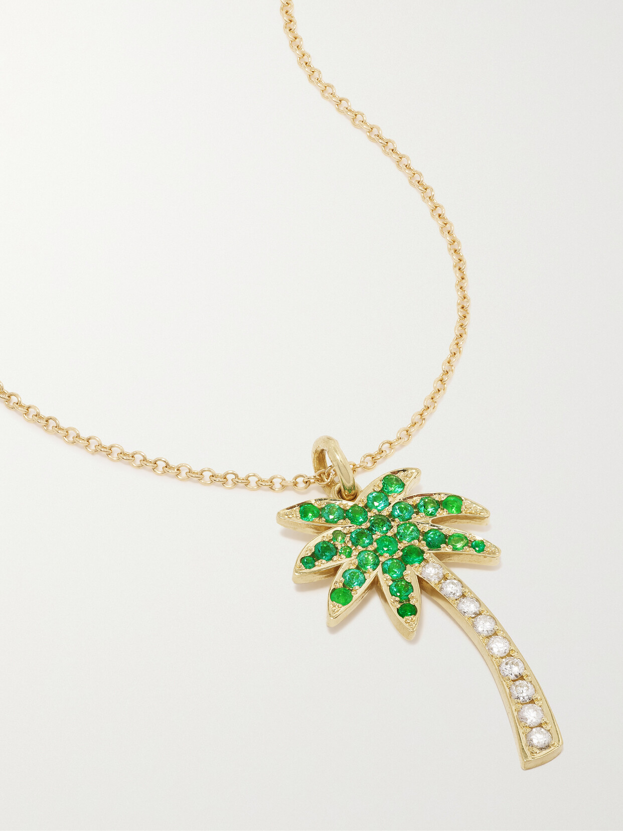Jennifer Meyer Large Palm Tree 18-karat , Diamond And Emerald Necklace
