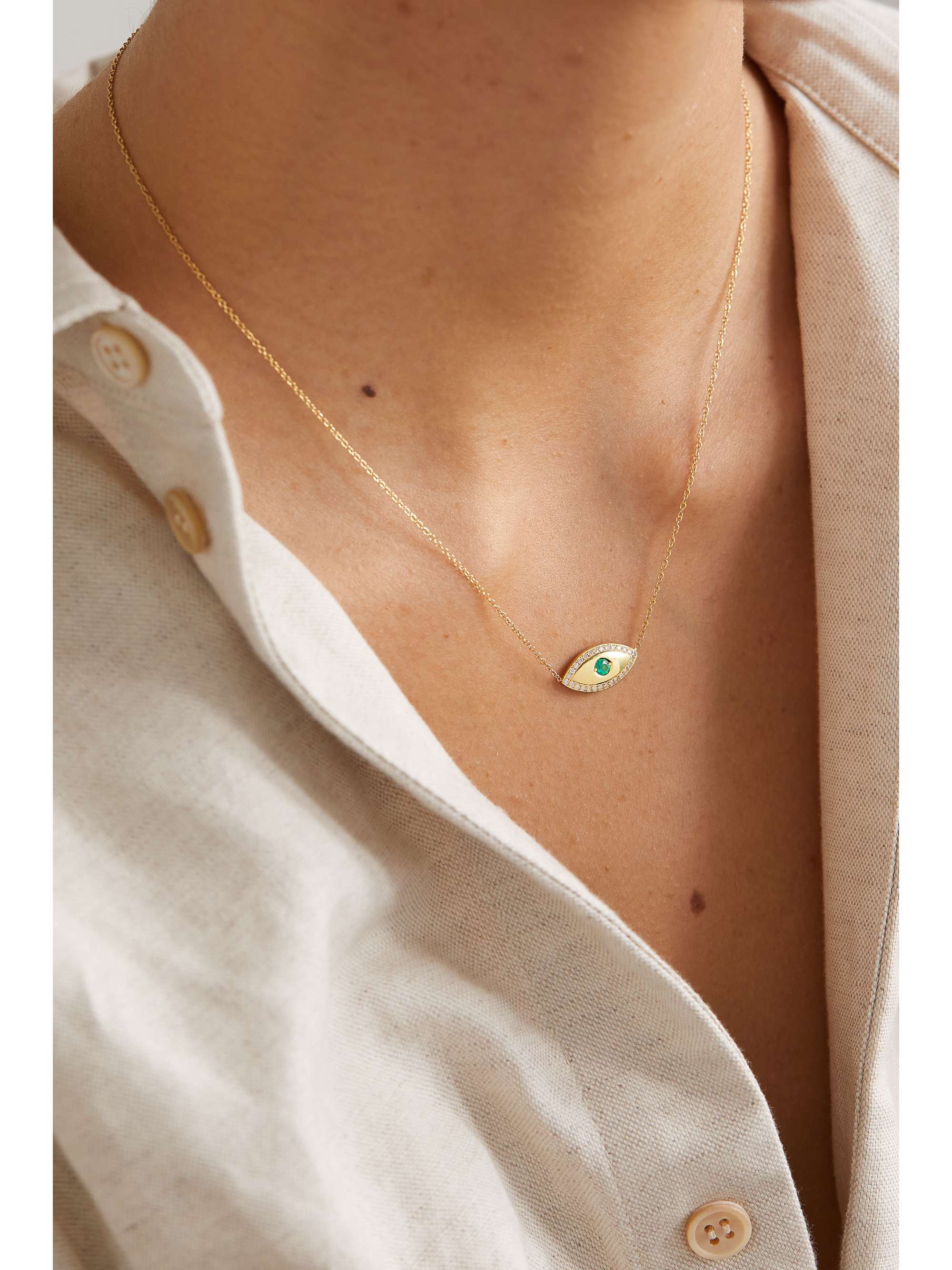 JENNIFER MEYER Medium Evil Eye 18-karat gold, diamond and emerald necklace