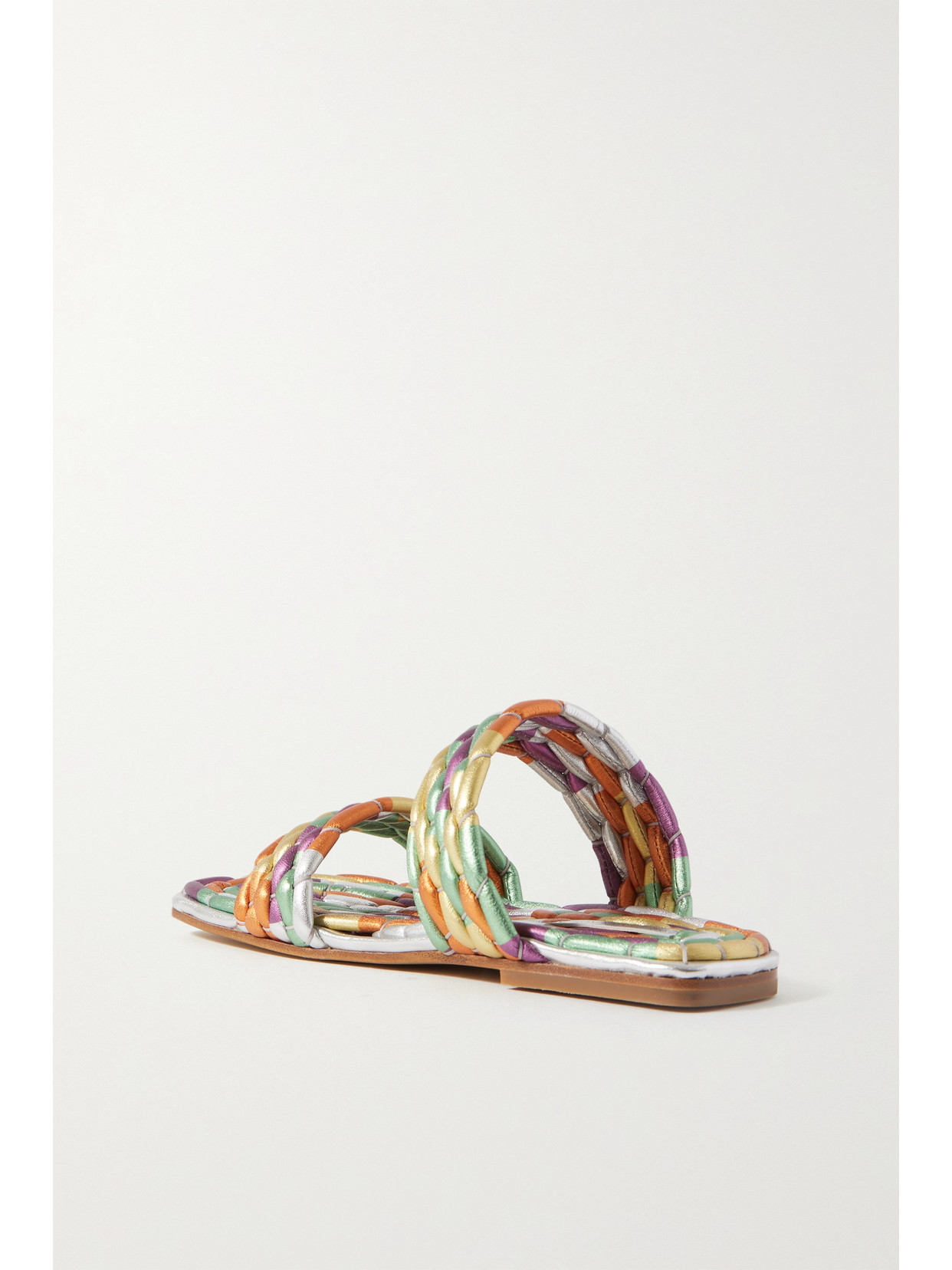 Shop Dries Van Noten Metallic Woven Leather Sandals In Silver