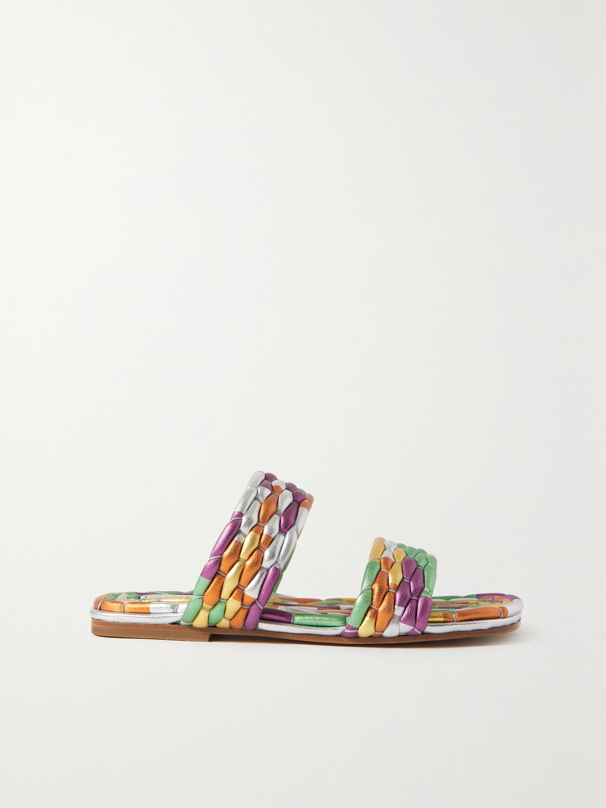 Shop Dries Van Noten Metallic Woven Leather Sandals In Silver