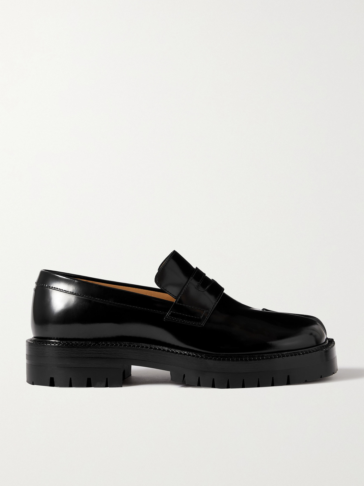 Maison Margiela Tabi Split-toe Glossed-leather Loafers In Black