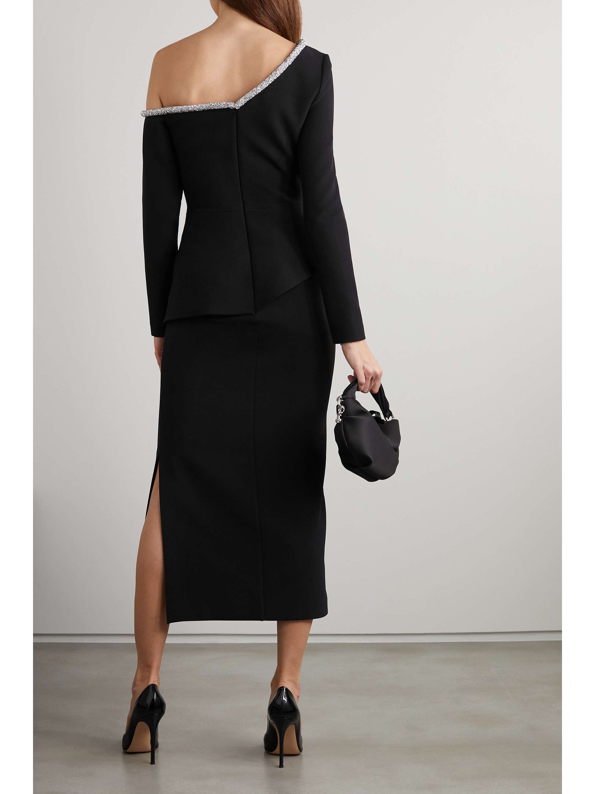 SAFIYAA Constanza one-shoulder crystal-embellished stretch-crepe midi dress