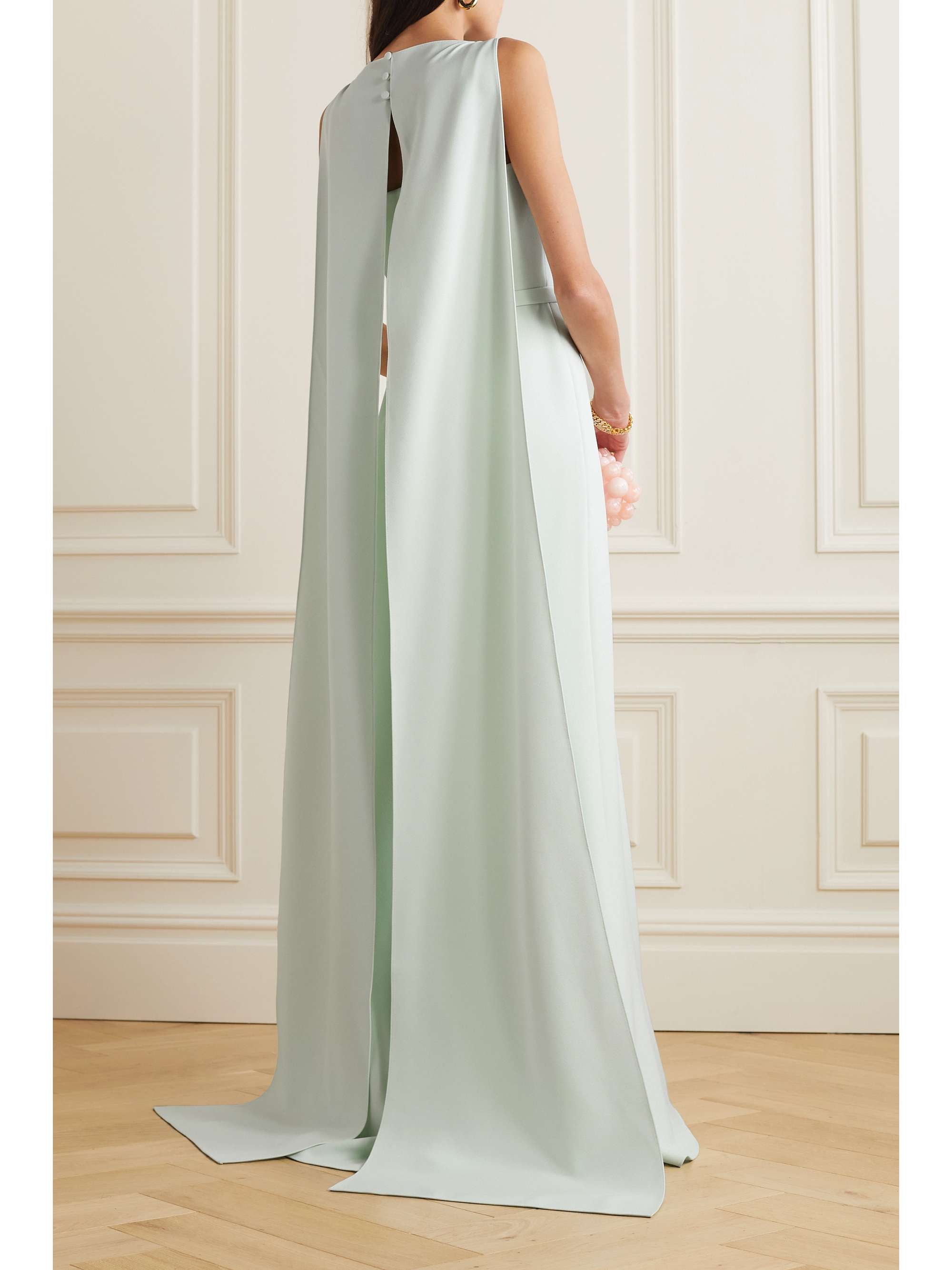 SAFIYAA Ginevra cape-effect crystal-embellished stretch-crepe gown