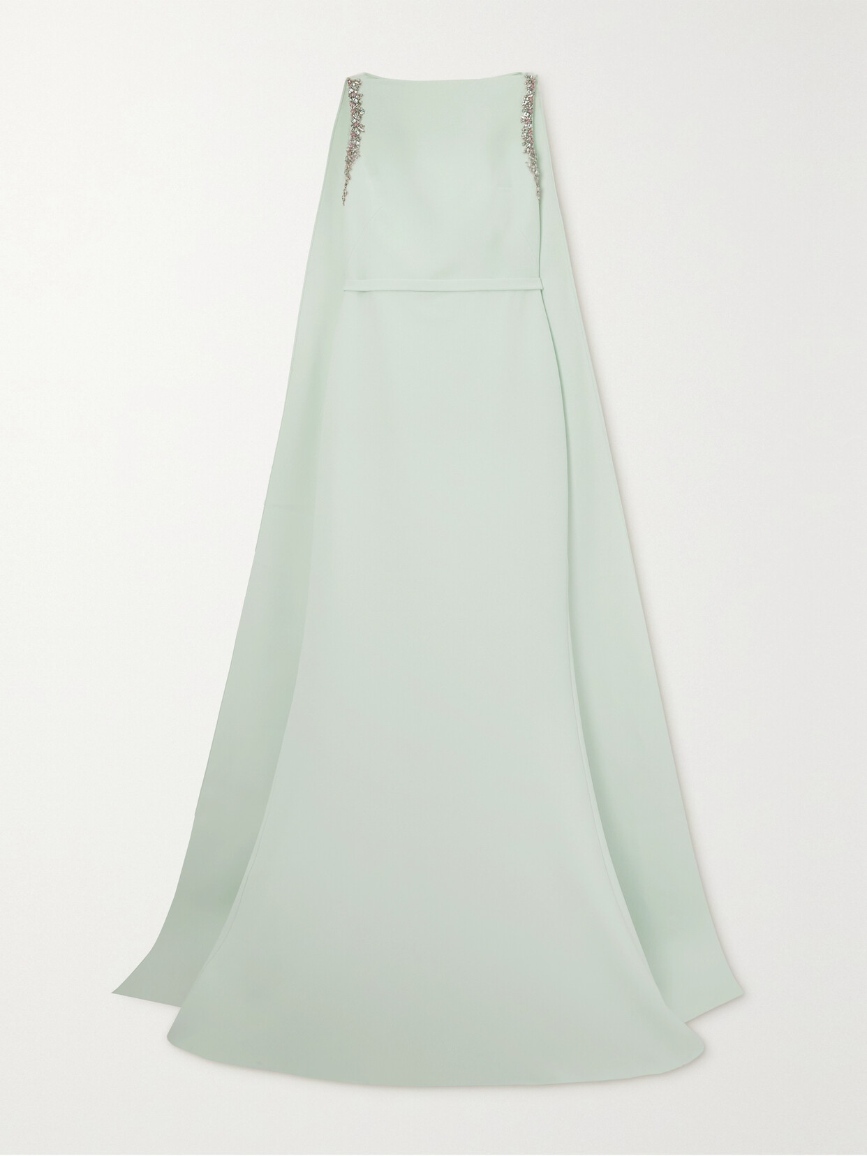 Safiyaa - Ginevra Cape-effect Crystal-embellished Stretch-crepe Gown - Green