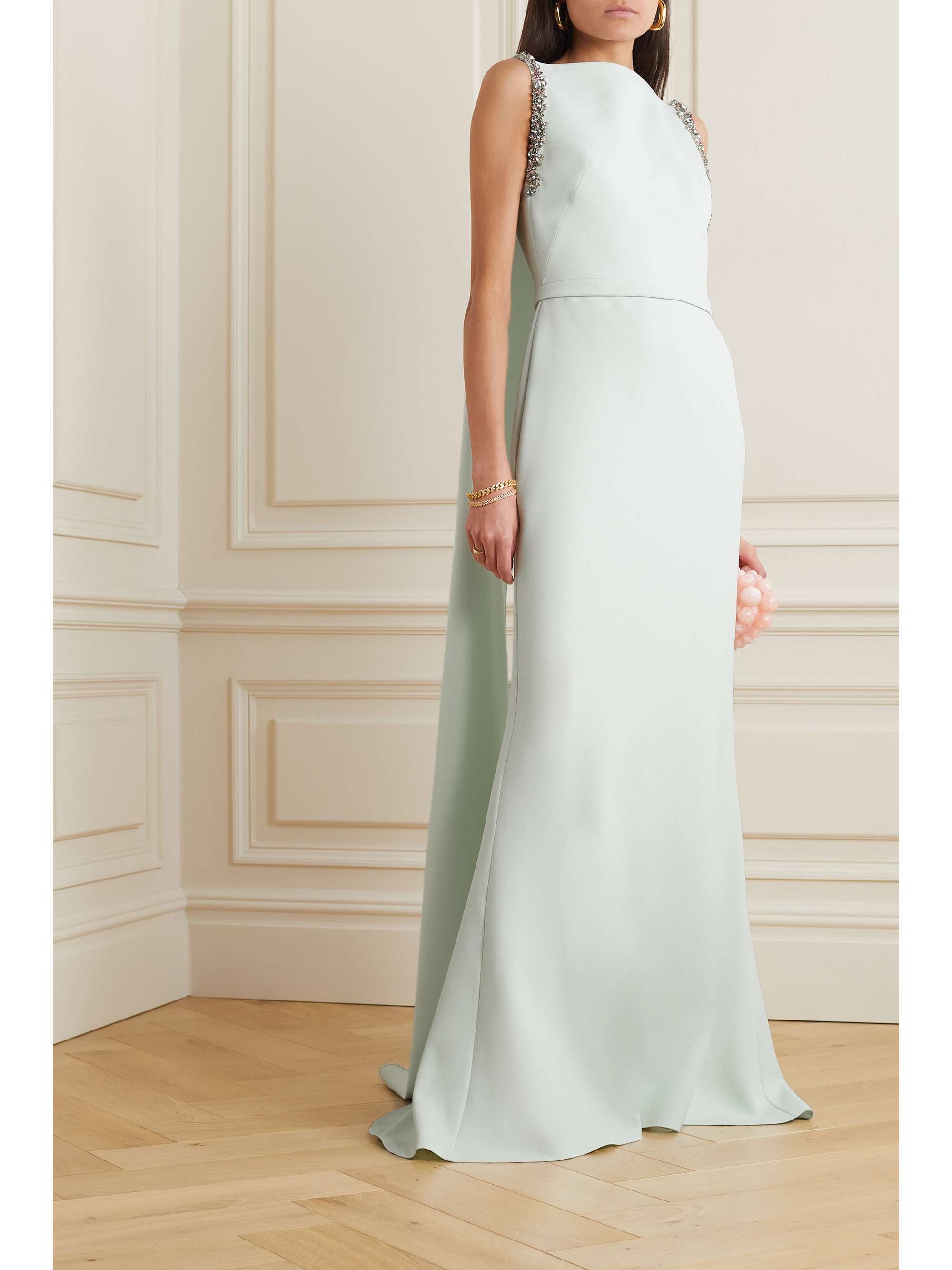 SAFIYAA Ginevra cape-effect crystal-embellished stretch-crepe gown
