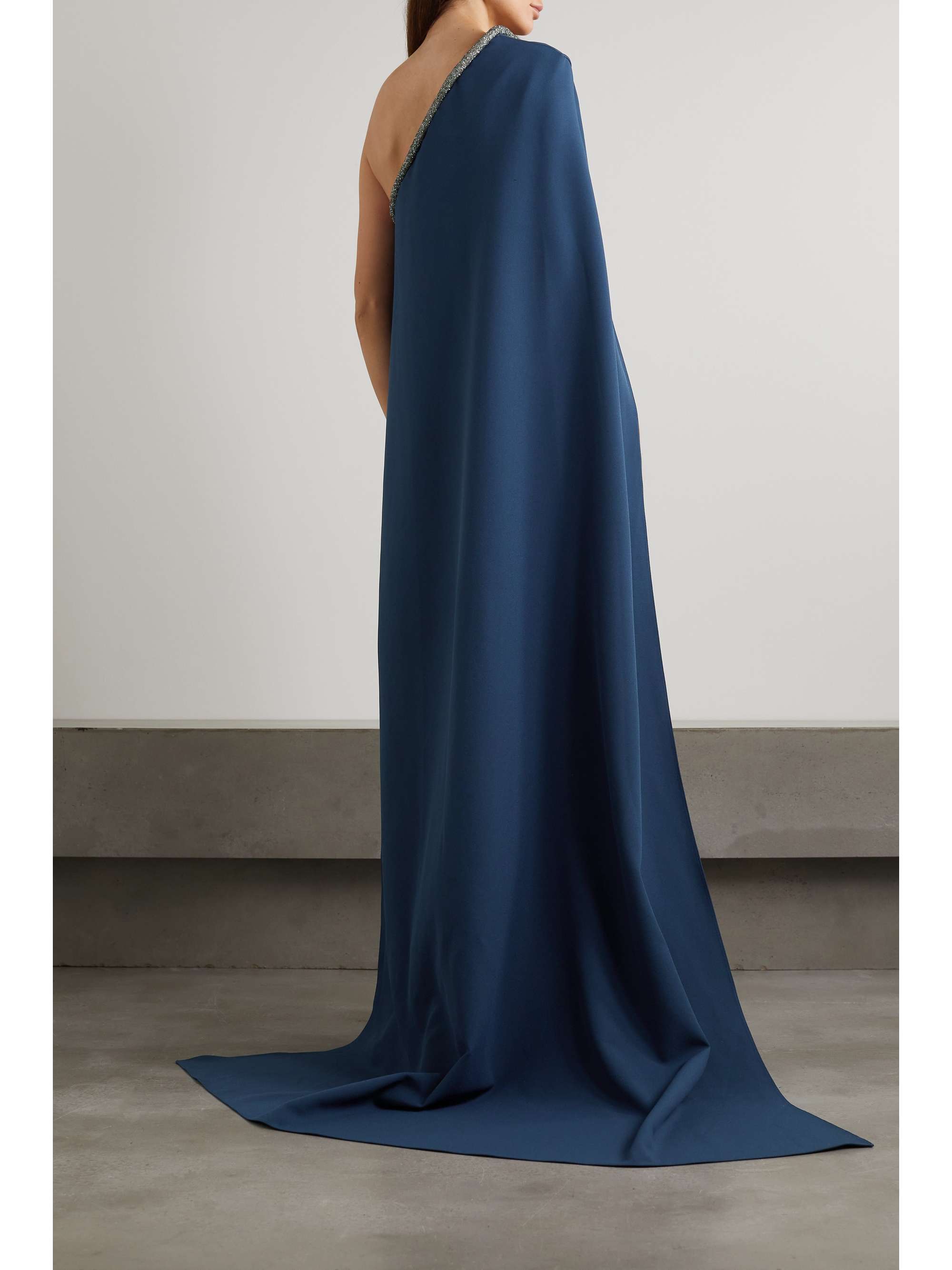 SAFIYAA Nouvella cape-effect crystal-embellished stretch-crepe gown