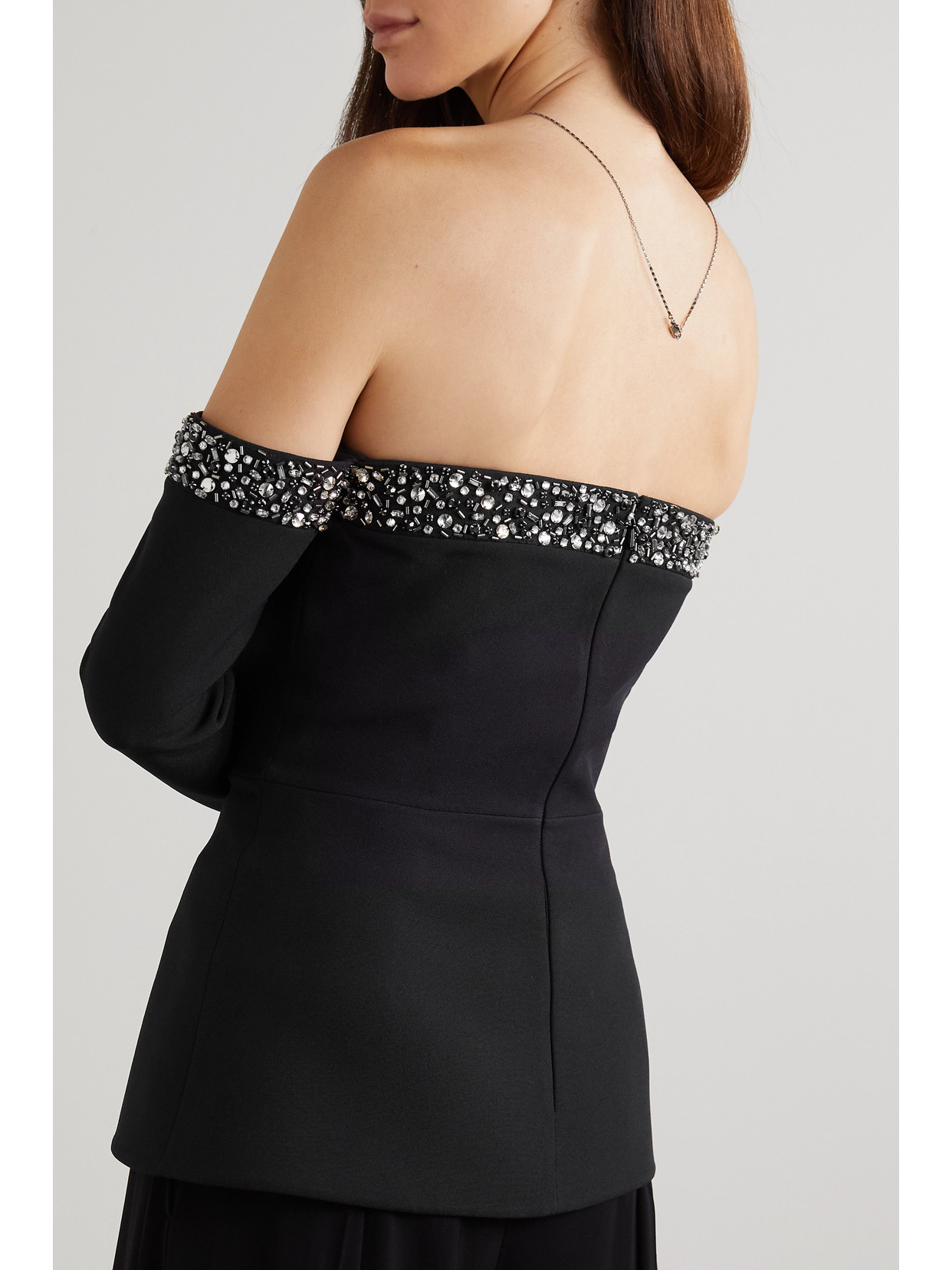 Roisin Off-The-Shoulder Cutout Embellished Crepe Top