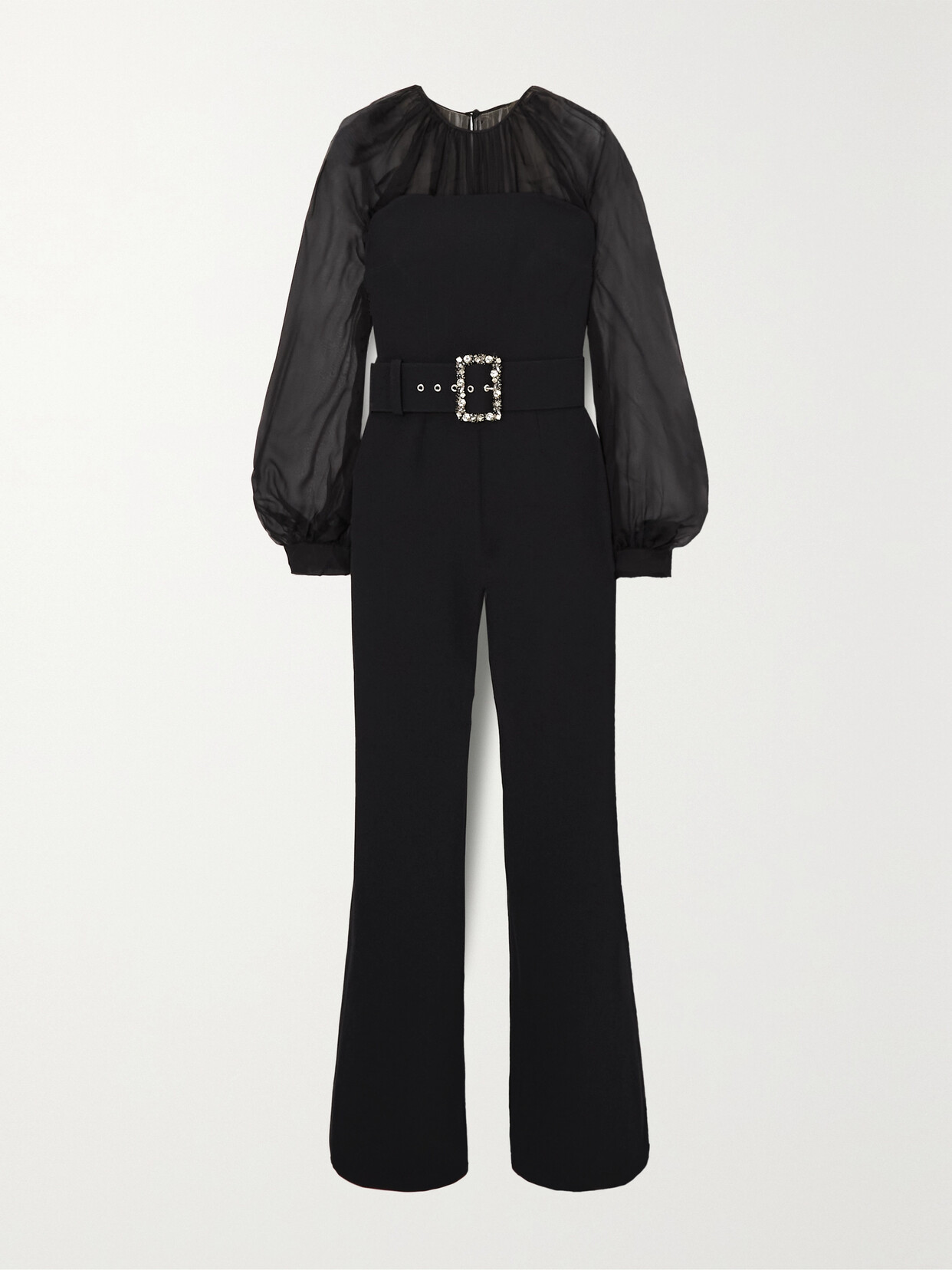 Safiyaa - Aternia Belted Crystal-embellished Stretch-crepe And Silk-chiffon Jumpsuit - Black