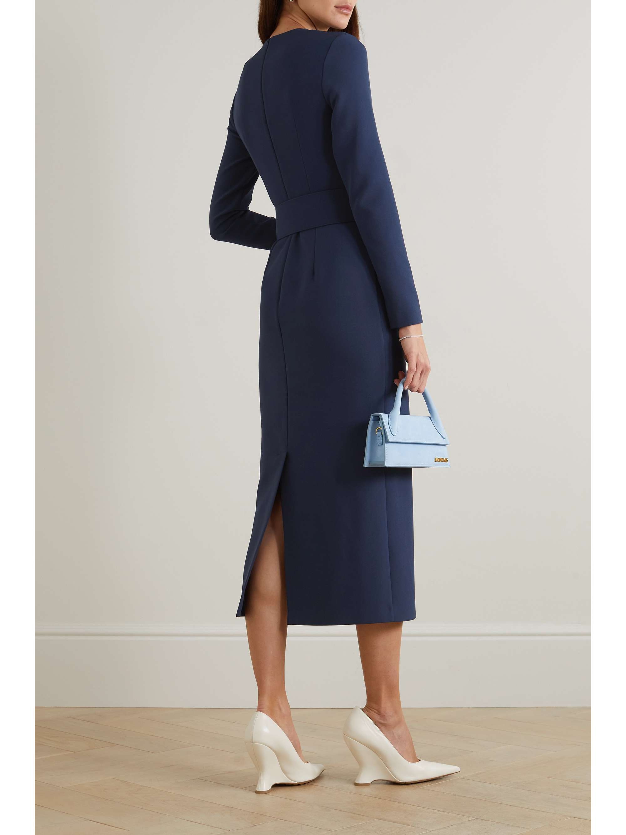 SAFIYAA Brunna belted crystal-embellished stretch-crepe midi dress