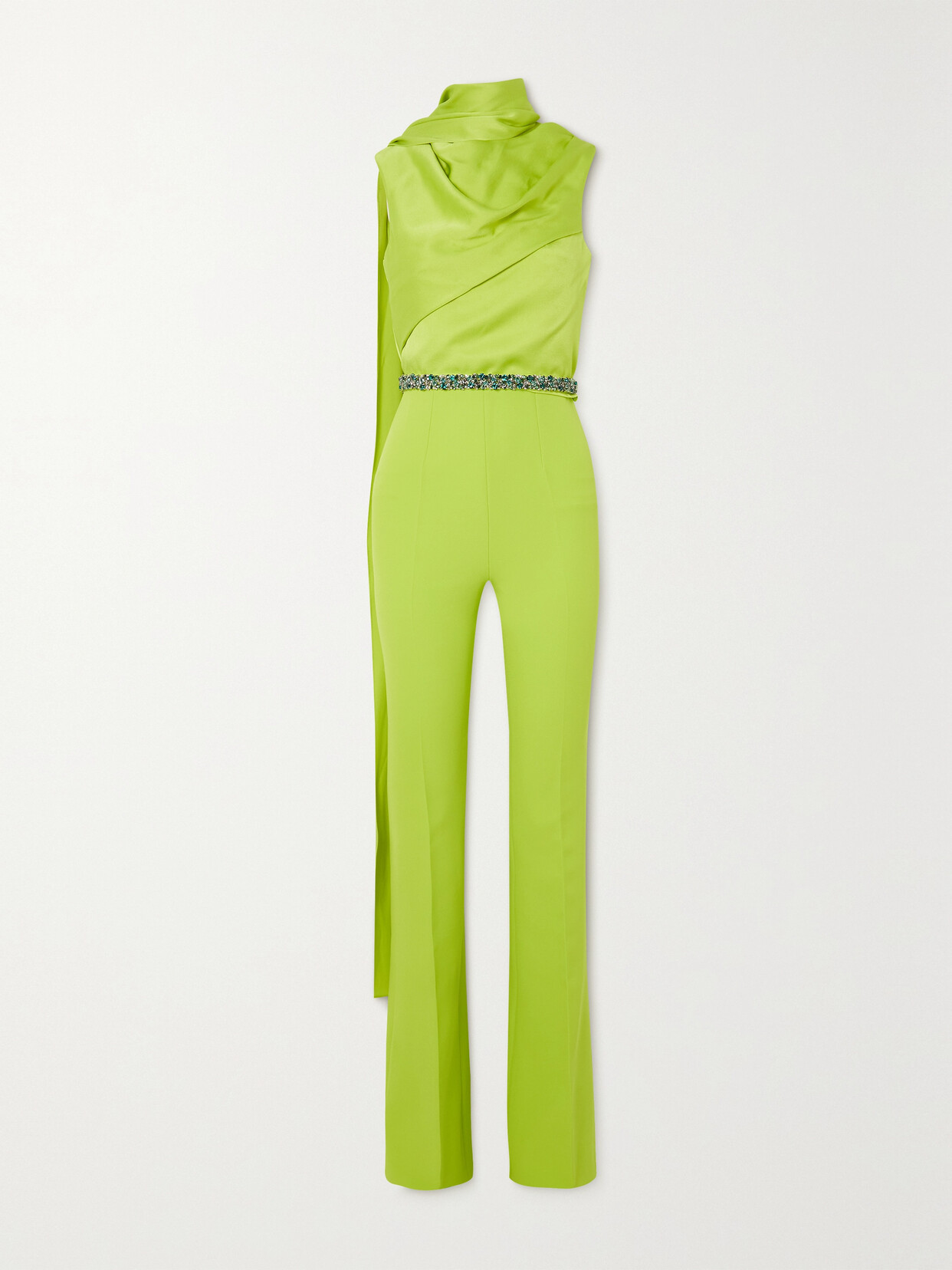 Safiyaa - Cara Draped Satin And Crepe Jumpsuit - Green