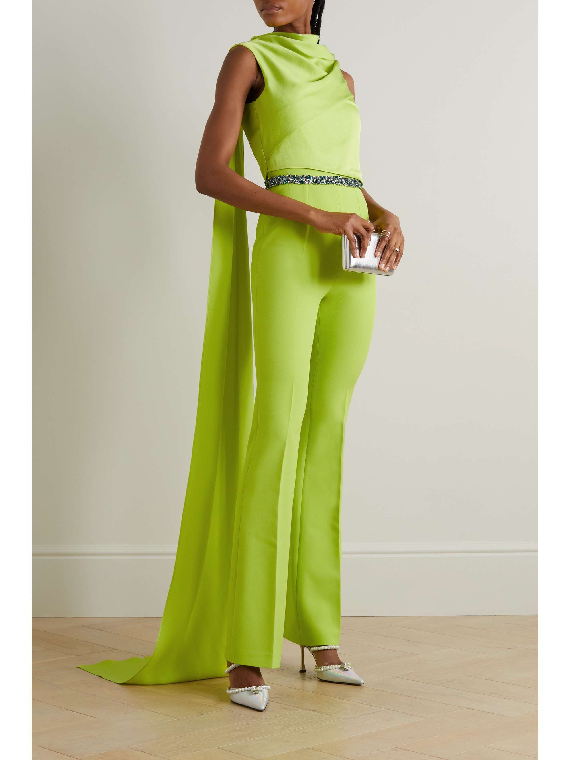 SAFIYAA Cara draped satin and crepe jumpsuit