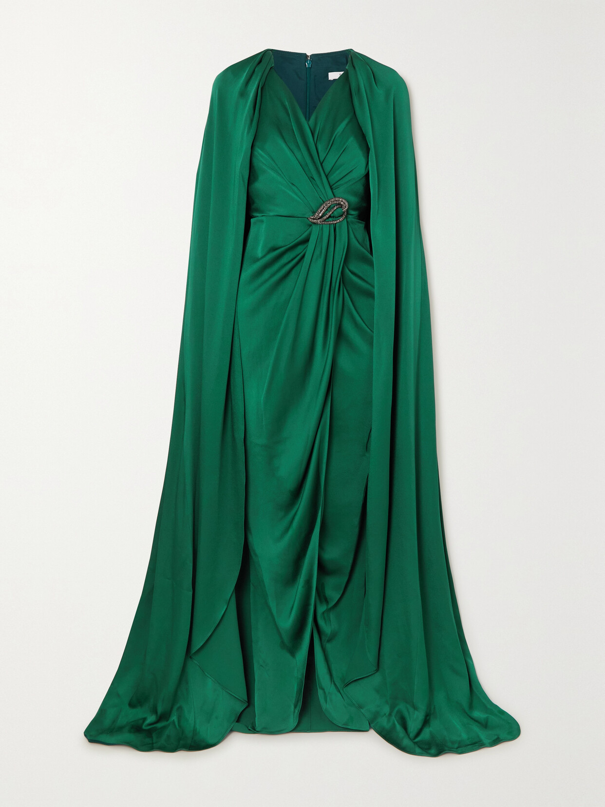 Safiyaa - Irene Cape-effect Crystal-embellished Satin Gown - Green