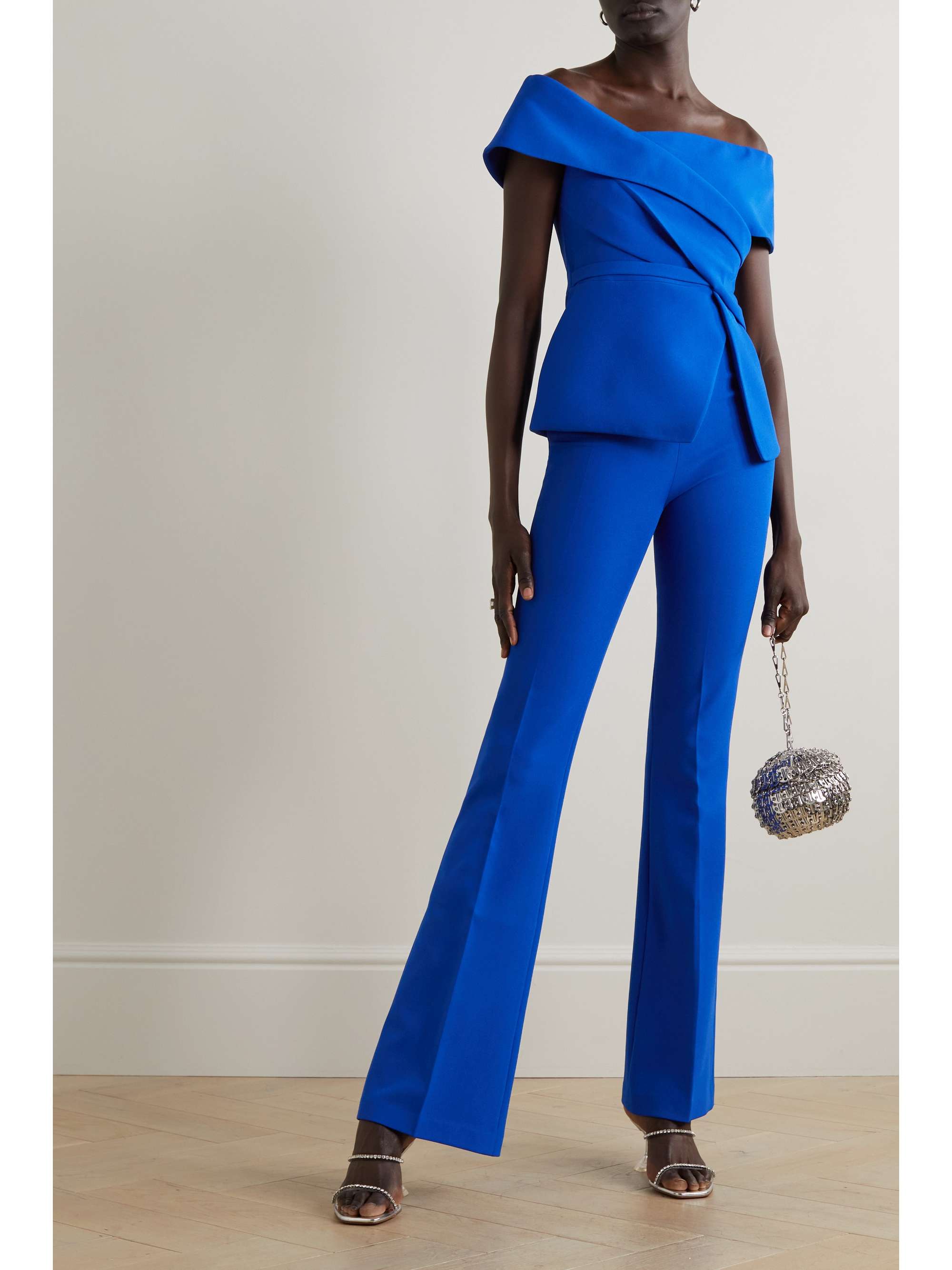 Royal blue Eimear draped off-the-shoulder crepe top | SAFIYAA | NET-A ...