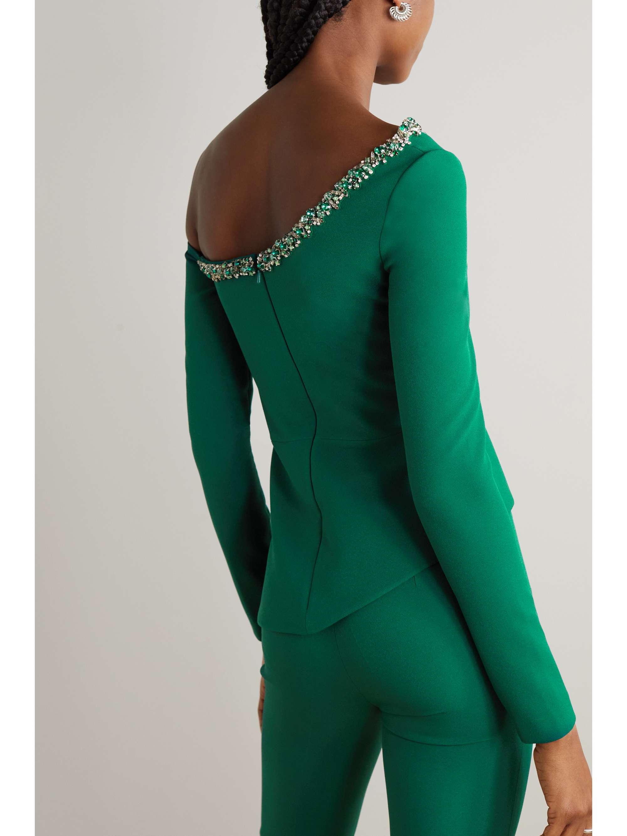 SAFIYAA Aime asymmetric crystal-embellished crepe top