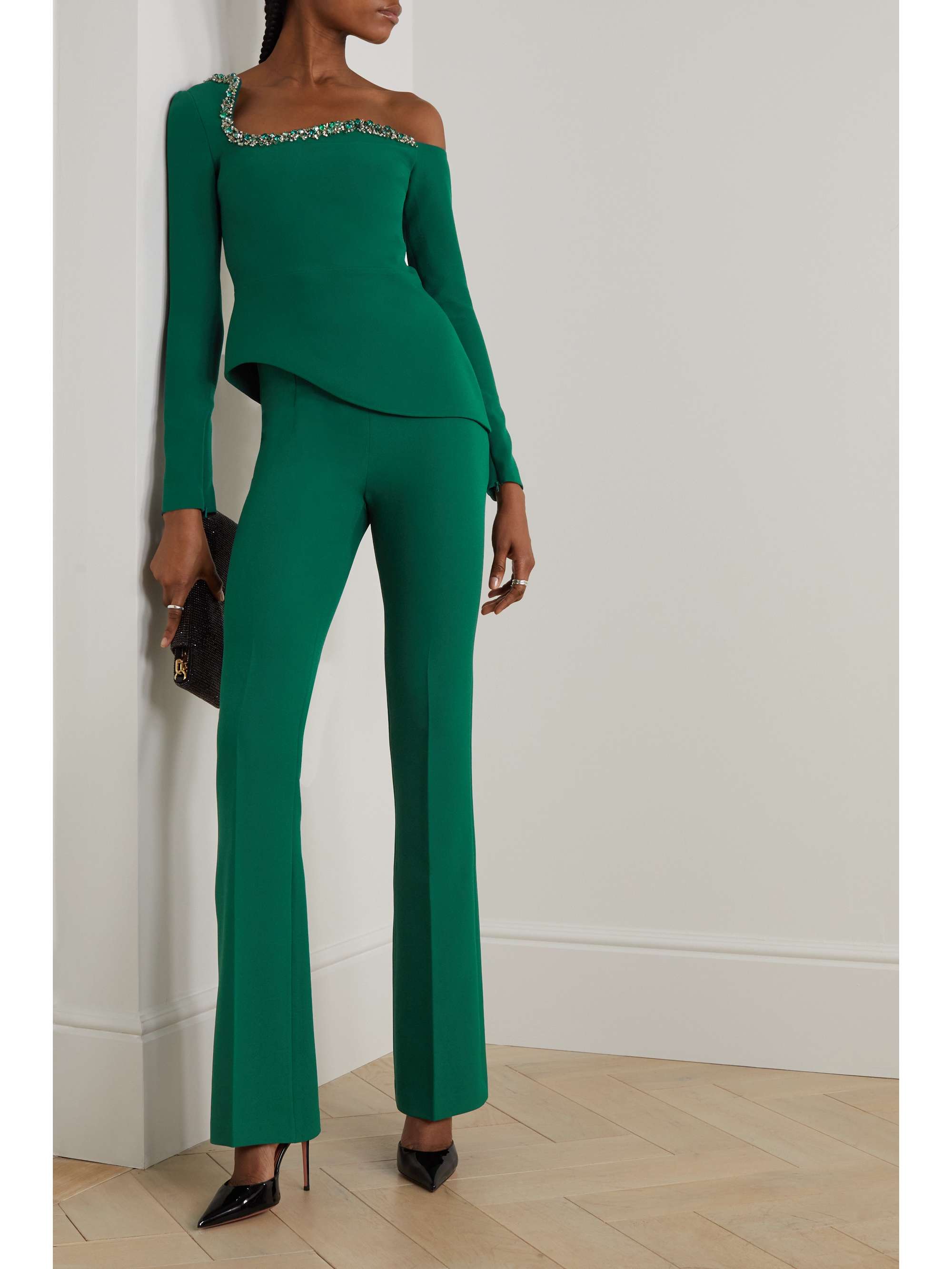 SAFIYAA Aime asymmetric crystal-embellished crepe top