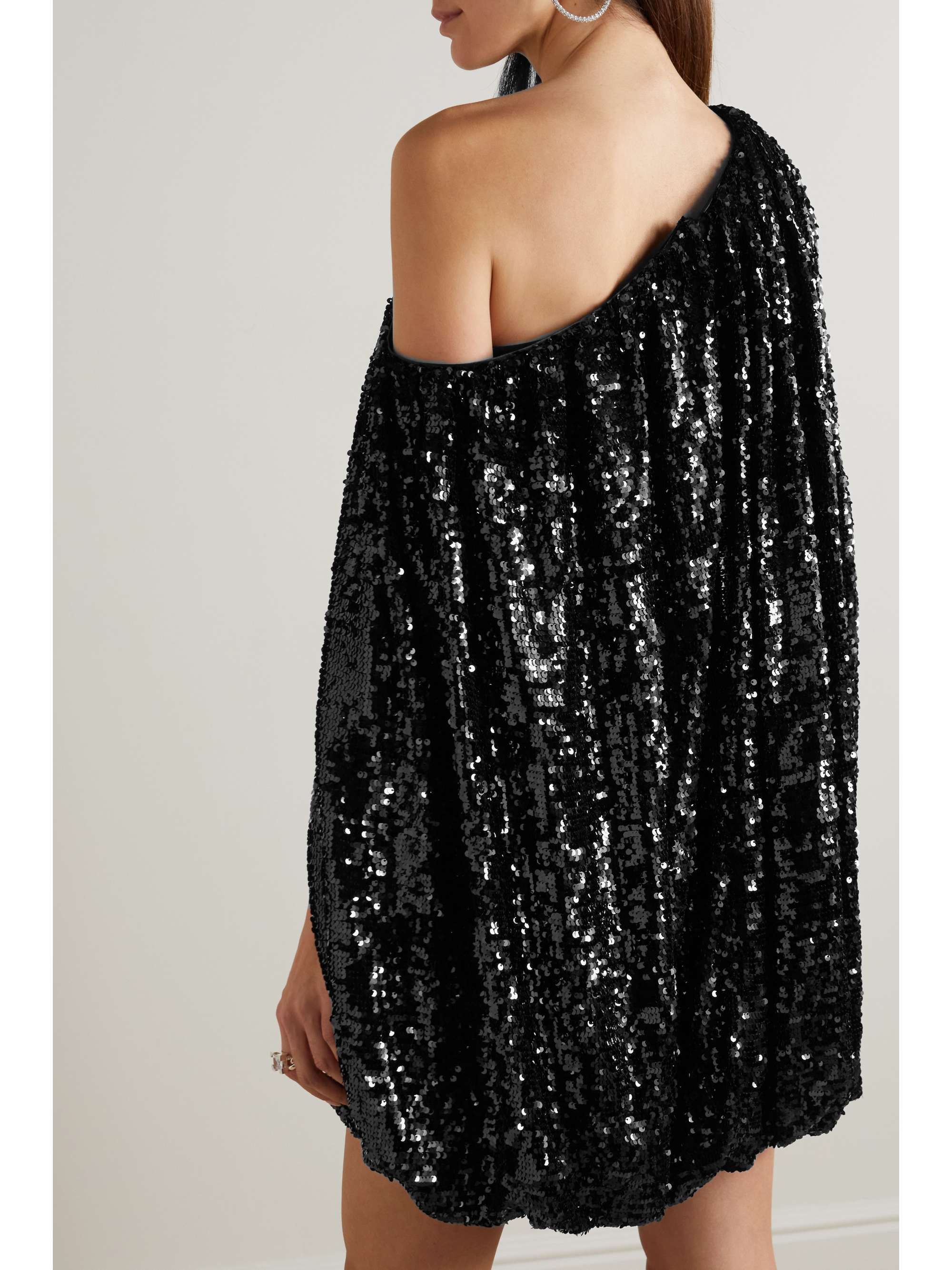 SAFIYAA Janie one-shoulder cape-effect sequined crepe mini dress