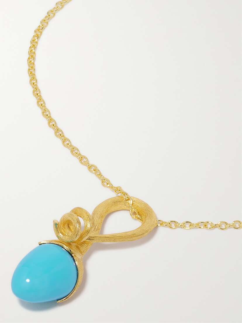OLE LYNGGAARD COPENHAGEN Lotus Sprout 18-karat Gold Turquoise Necklace