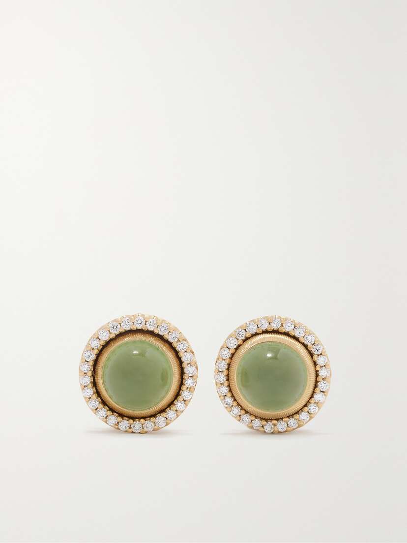 OLE LYNGGAARD COPENHAGEN Lotus 18-karat Gold, Serpentine And Diamond Earrings