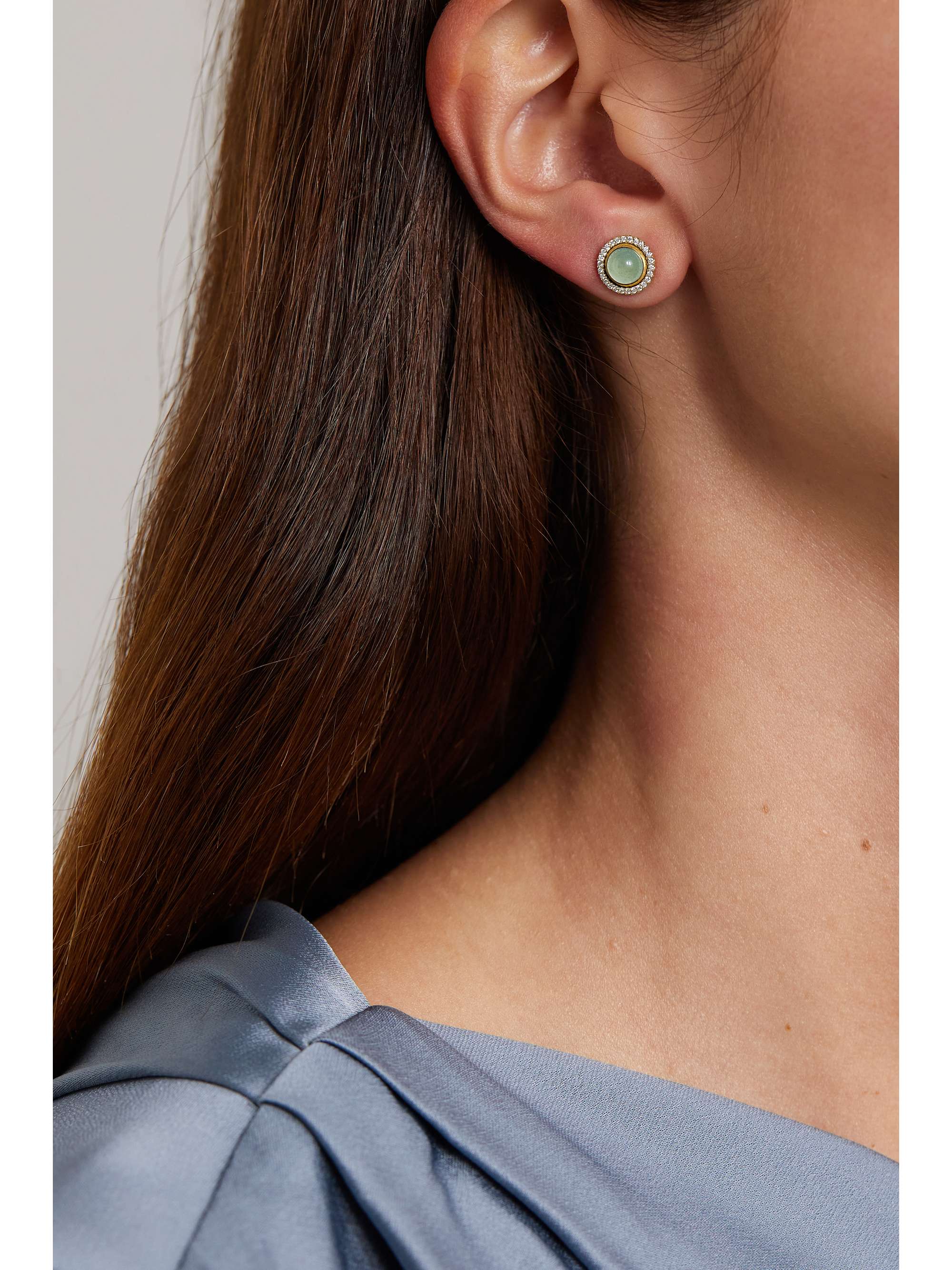 OLE LYNGGAARD COPENHAGEN Lotus 18-karat gold, aquamarine and diamond earrings