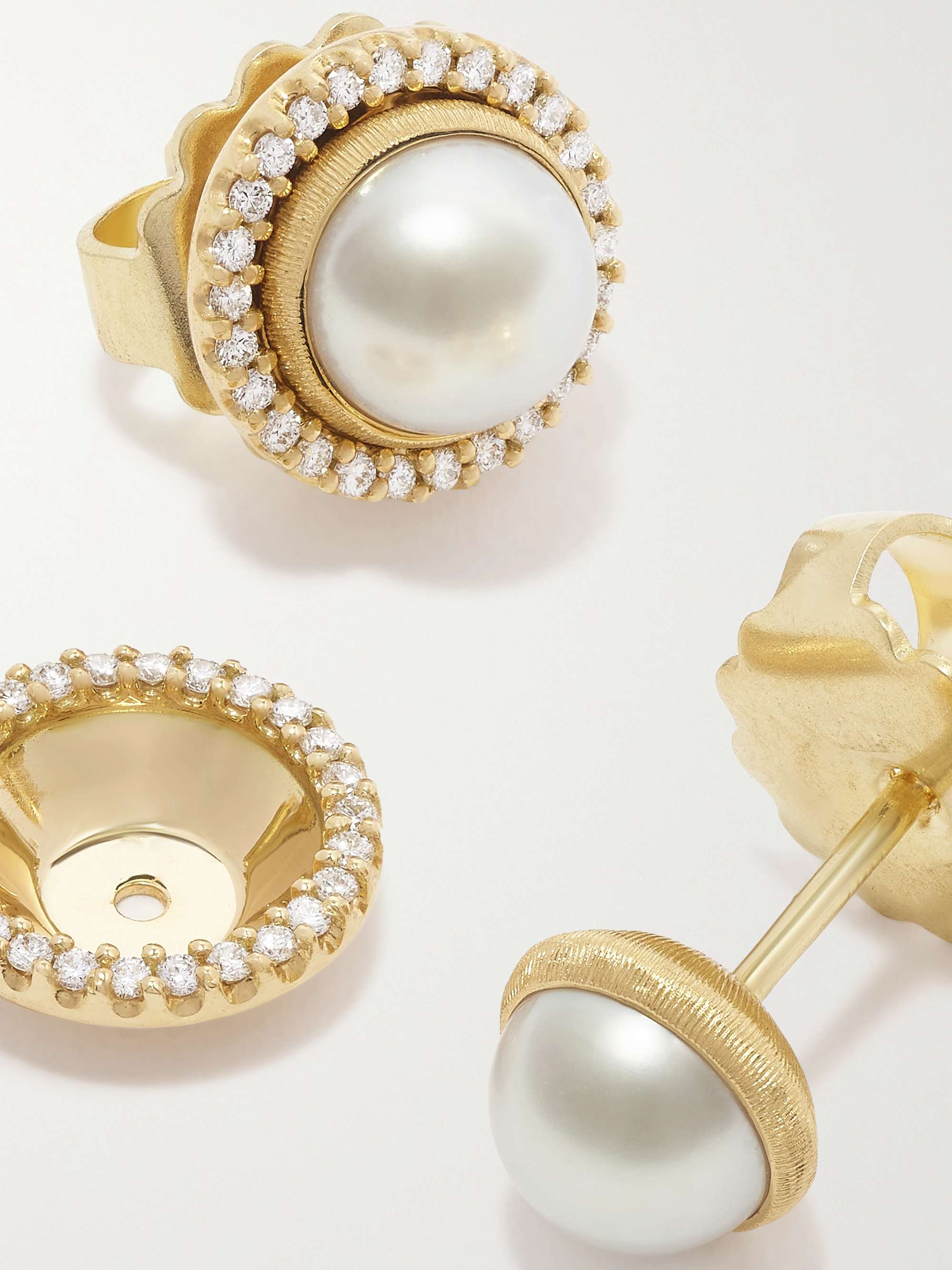 OLE LYNGGAARD COPENHAGEN Lotus 18-karat gold, pearl and diamond earrings