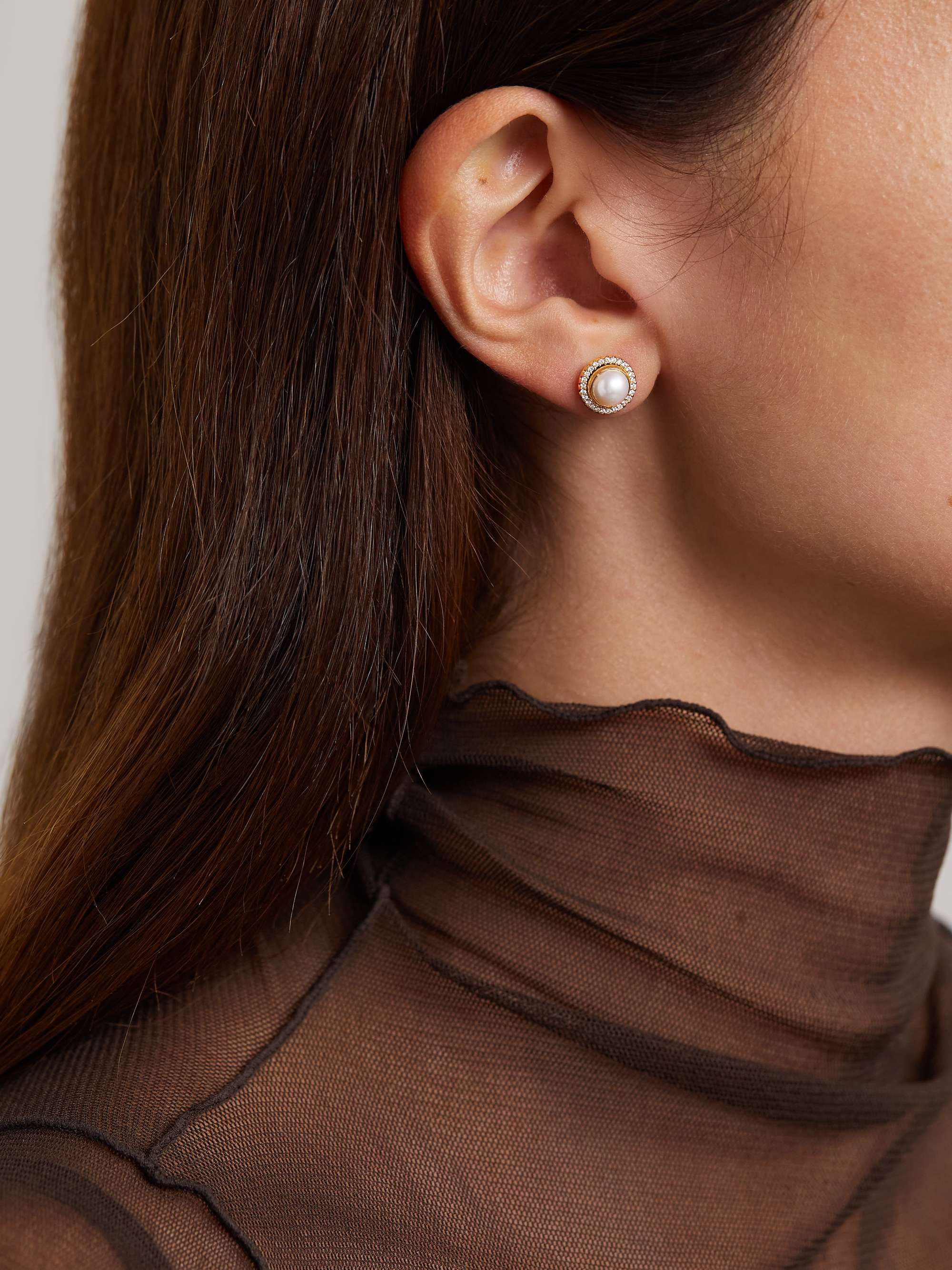 OLE LYNGGAARD COPENHAGEN Lotus 18-karat gold, pearl and diamond earrings