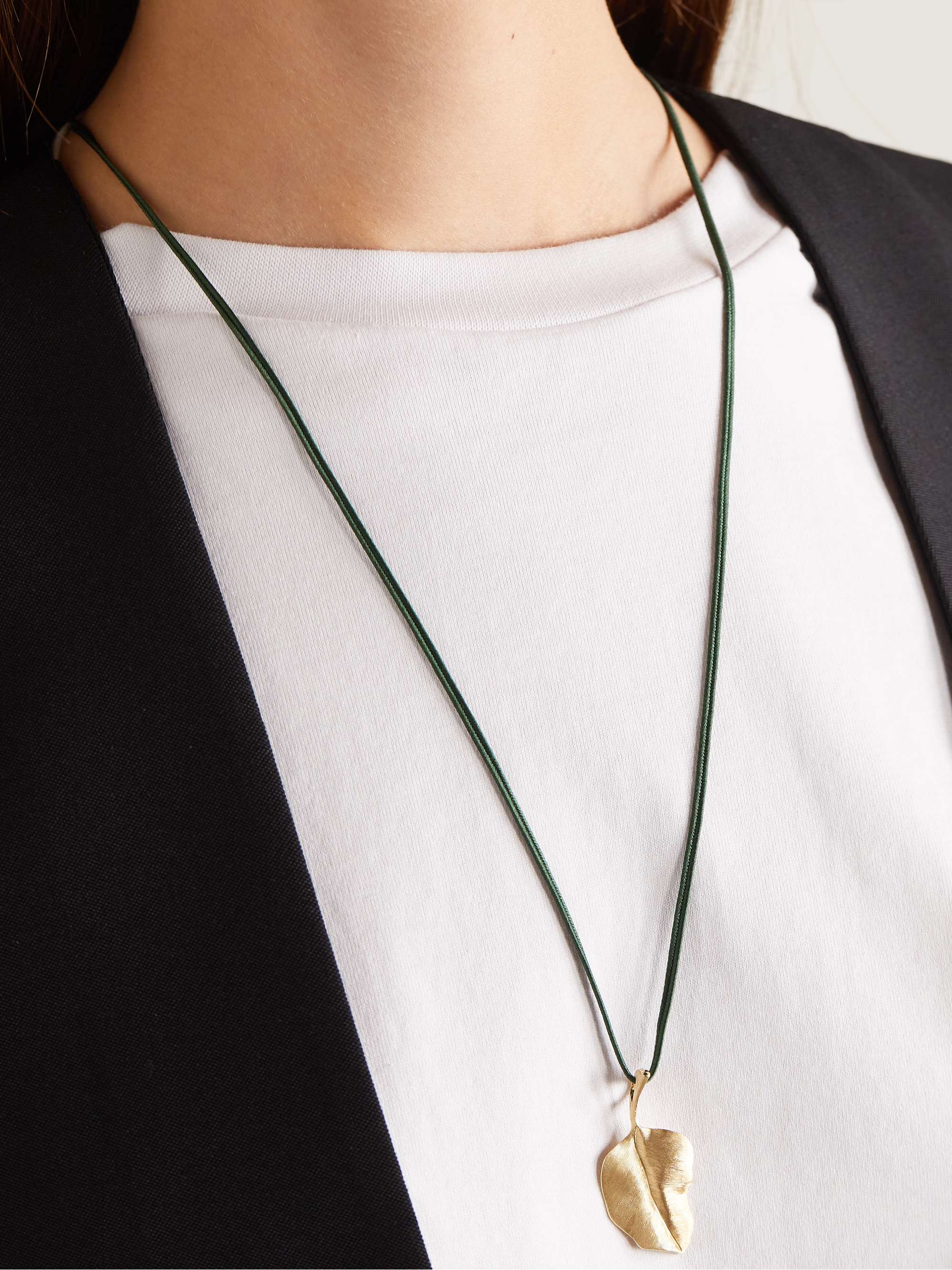 OLE LYNGGAARD COPENHAGEN Leaves 18-karat gold and cord necklace