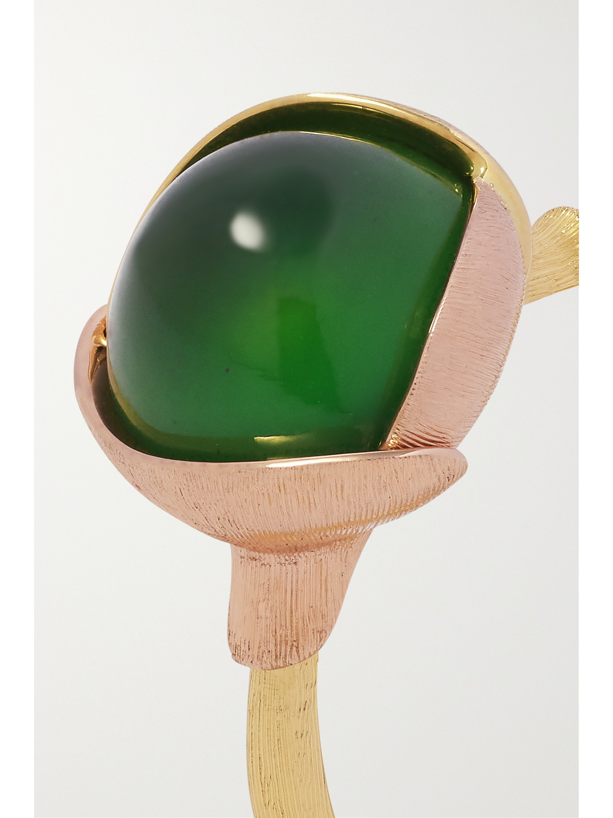 Shop Ole Lynggaard Copenhagen Lotus 18-karat Yellow And Rose Gold Serpentine Ring In Green