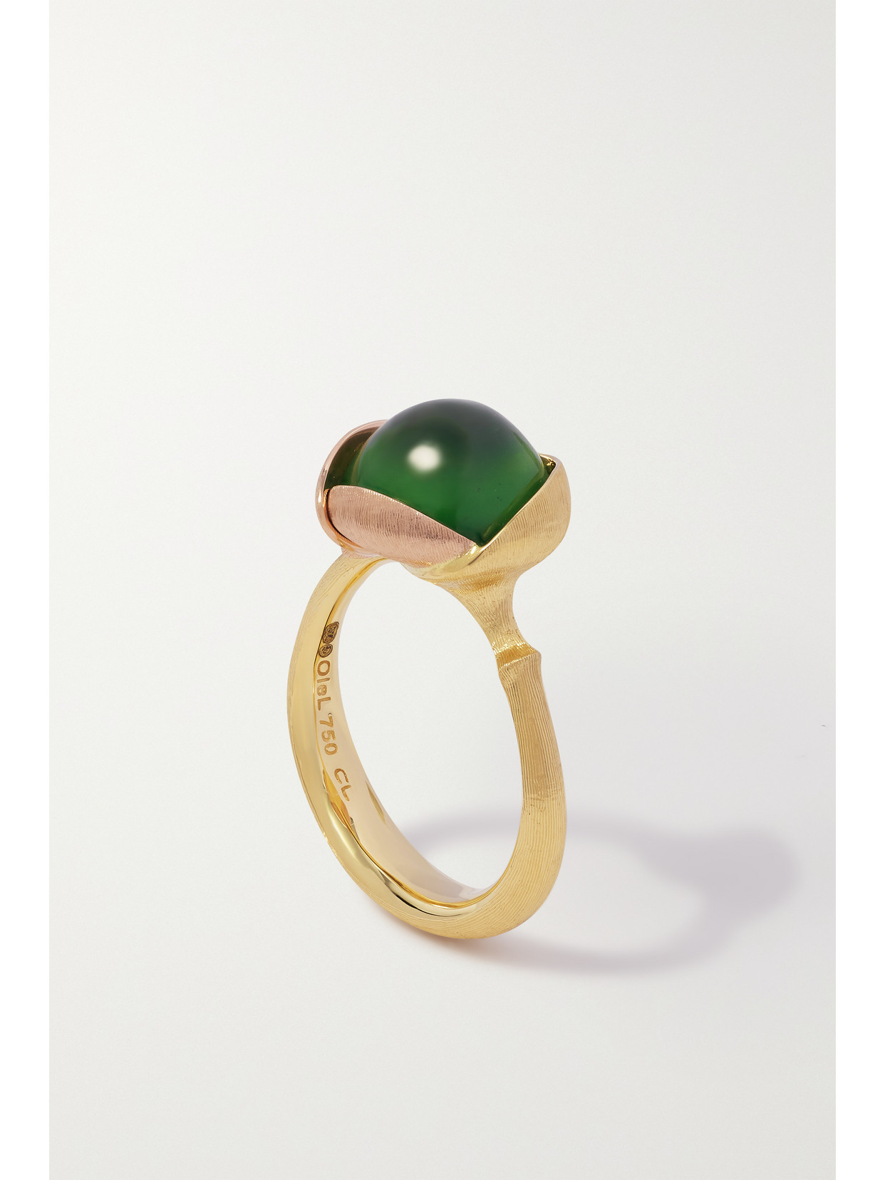 Shop Ole Lynggaard Copenhagen Lotus 18-karat Yellow And Rose Gold Serpentine Ring In Green