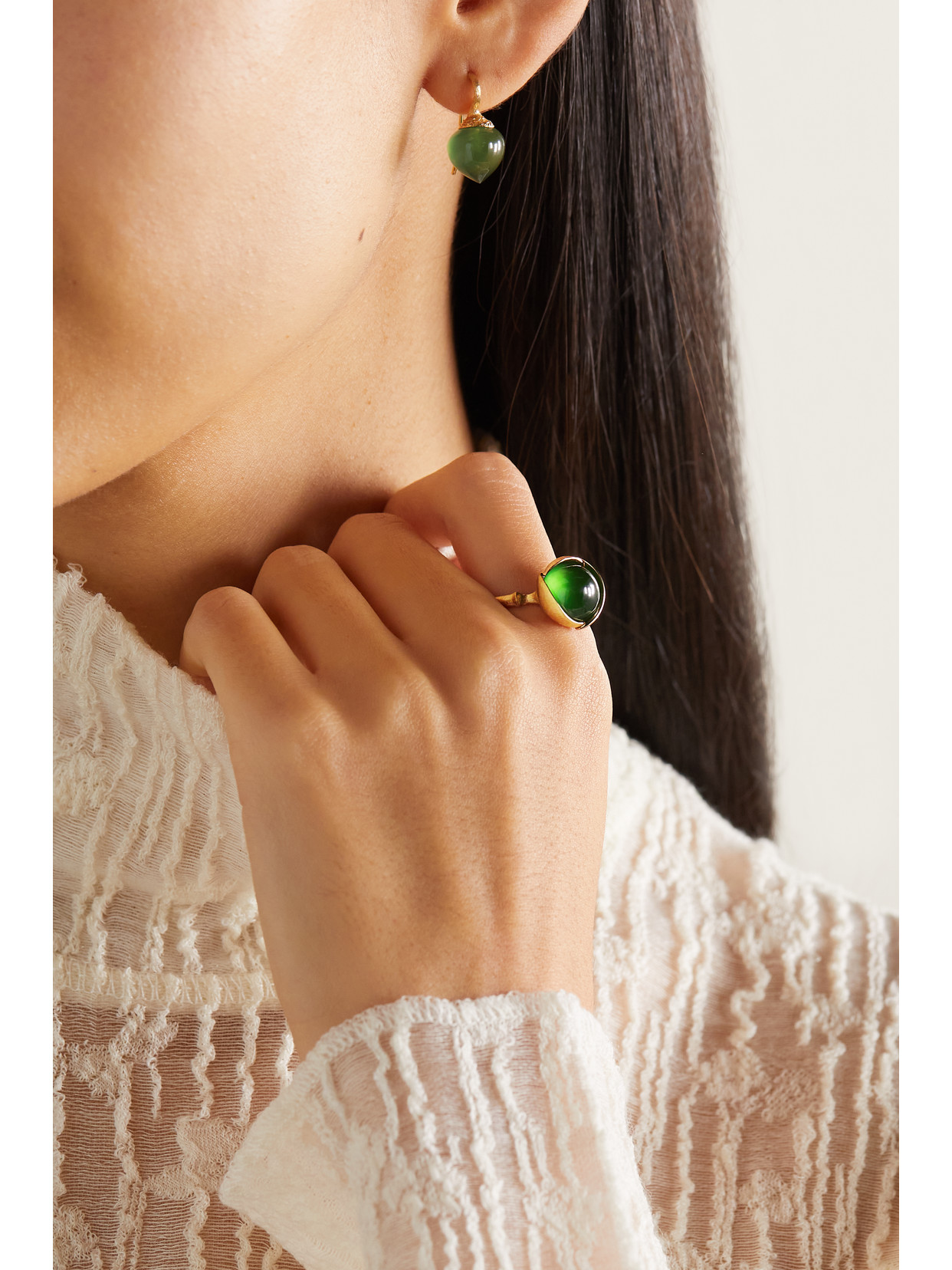 Shop Ole Lynggaard Copenhagen Lotus 18-karat Yellow And Rose Gold Serpentine Ring In Green