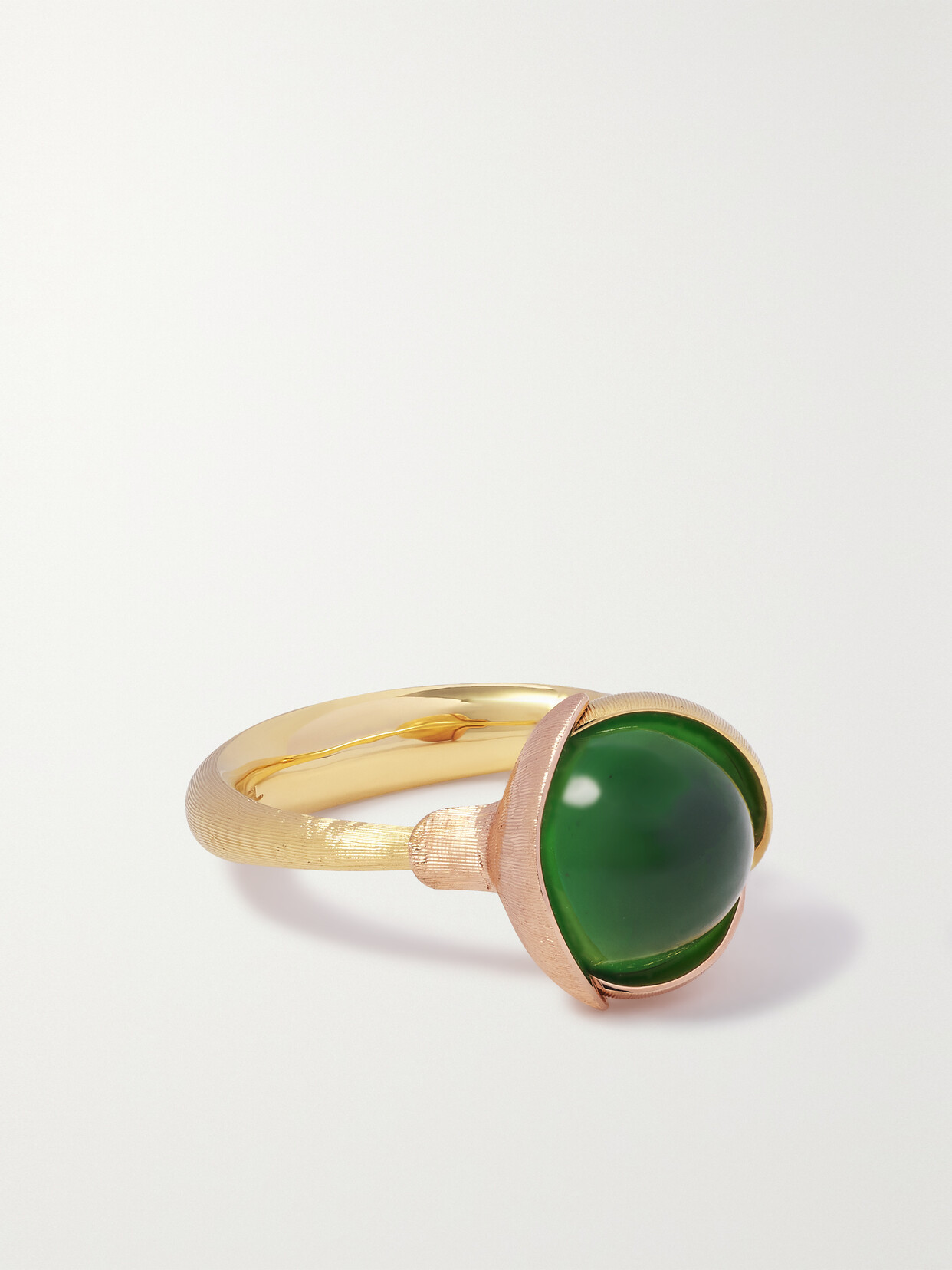 Ole Lynggaard Copenhagen Lotus 18-karat Yellow And Rose Gold Serpentine Ring In Green