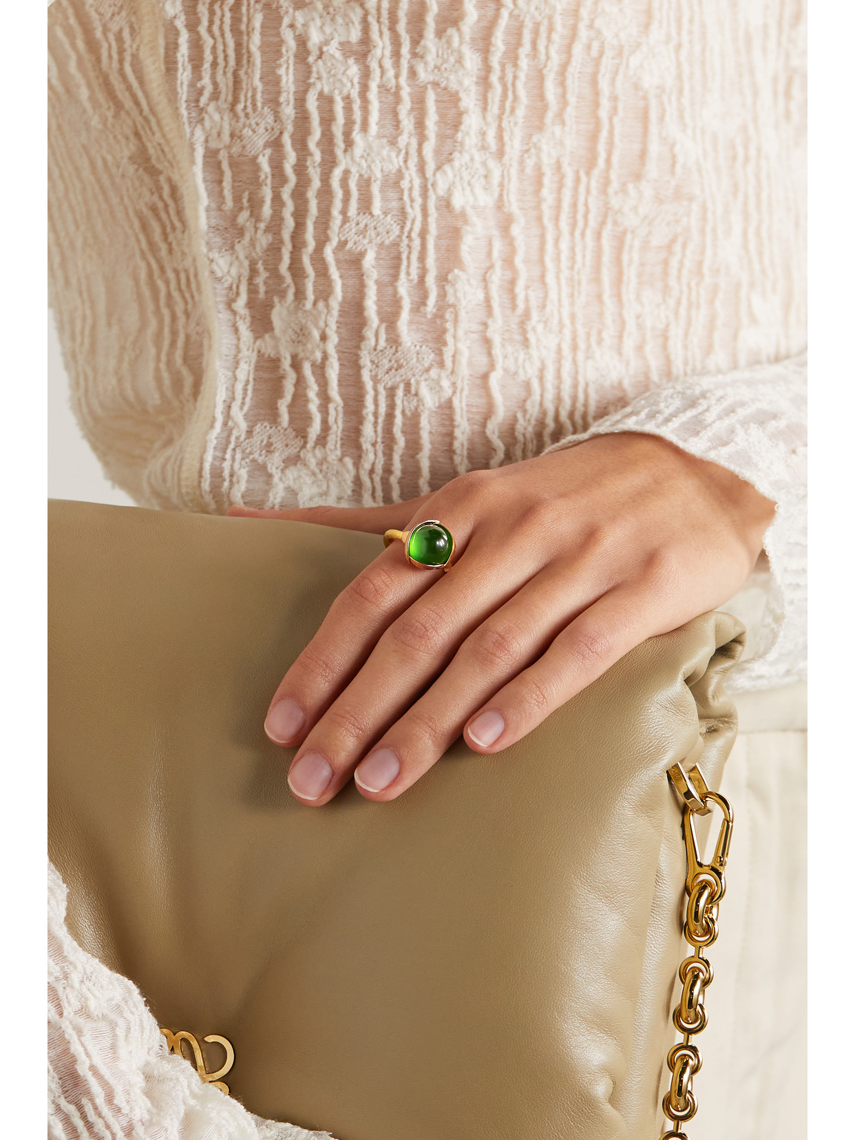 Shop Ole Lynggaard Copenhagen Lotus 18-karat Yellow And Rose Gold Serpentine Ring In Green