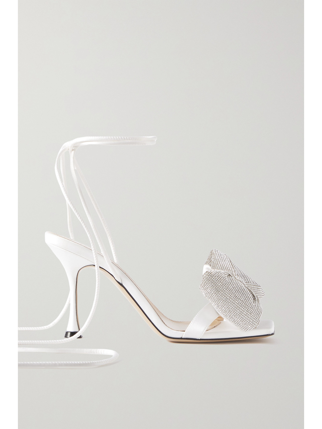 Mach & Mach Nicole Puffed Bow Crystal-embellished Satin Sandals In Silver