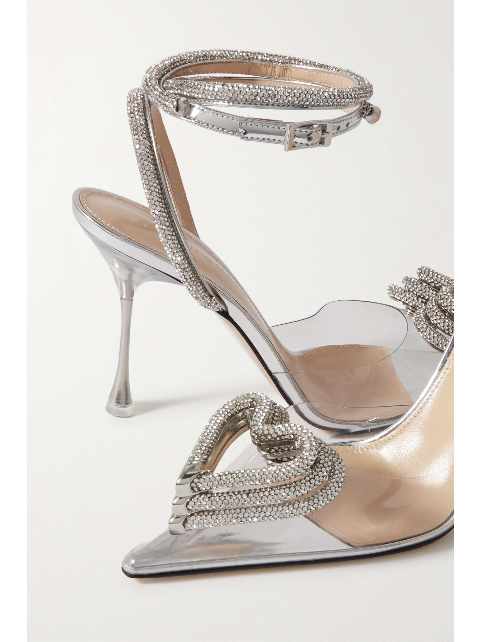 MACH & MACH Triple Heart crystal-embellished PVC and metallic leather pumps